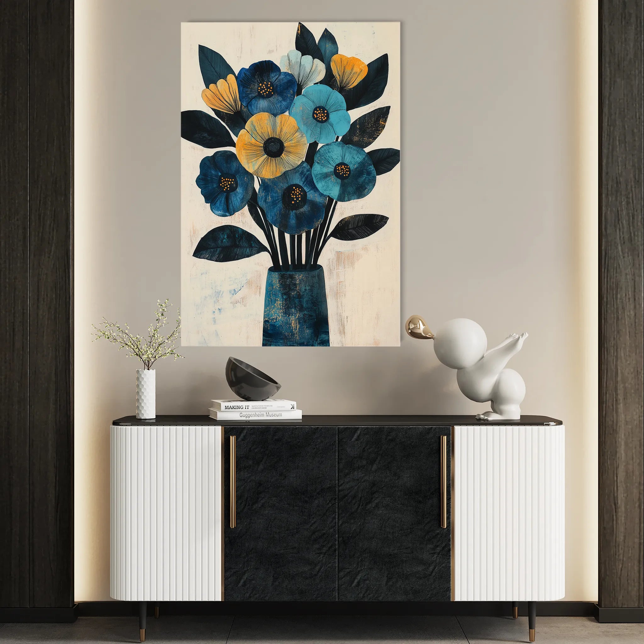 Floral 1525 Canvas Art 18" x 24" / 45 x 60 cm / Black