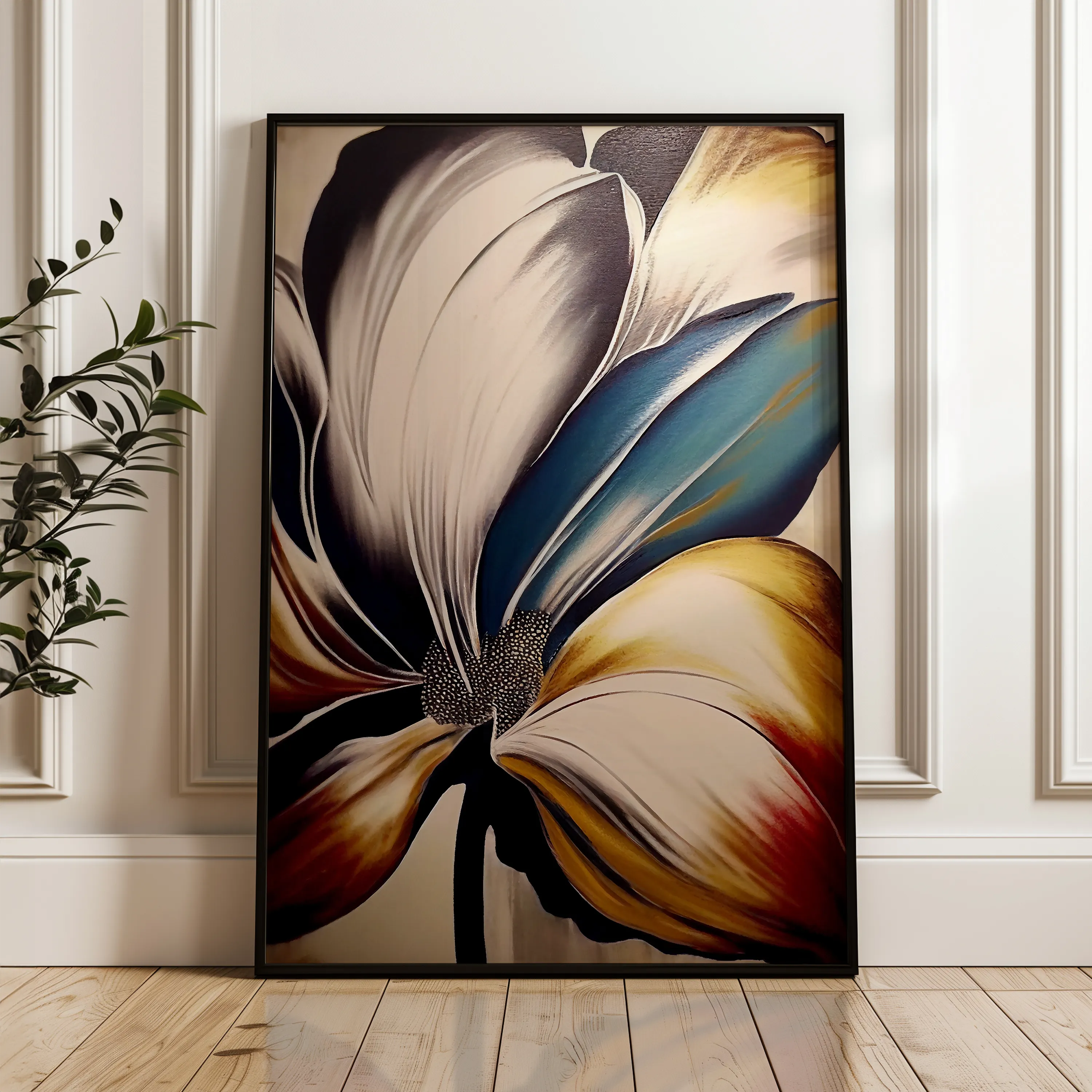 Floral 153 Canvas Art 18" x 24" / 45 x 60 cm / Black