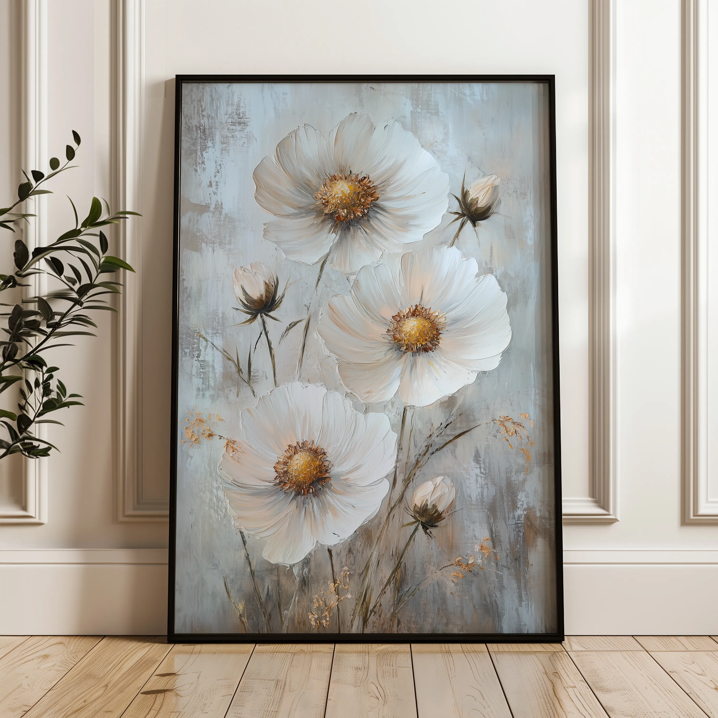 Floral 1538 Canvas Art 18" x 24" / 45 x 60 cm / Black