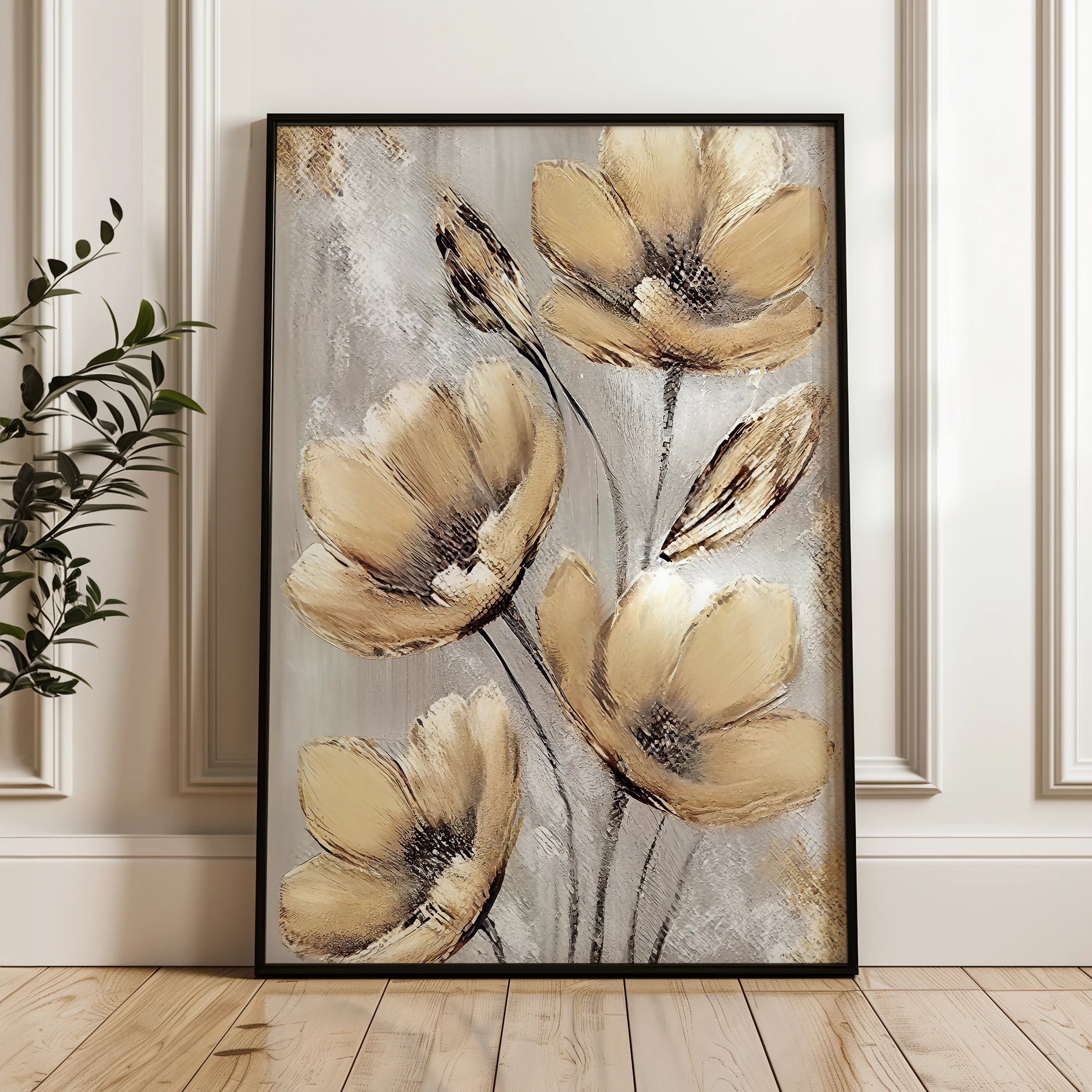 Floral 154 Canvas Art 18" x 24" / 45 x 60 cm / Black