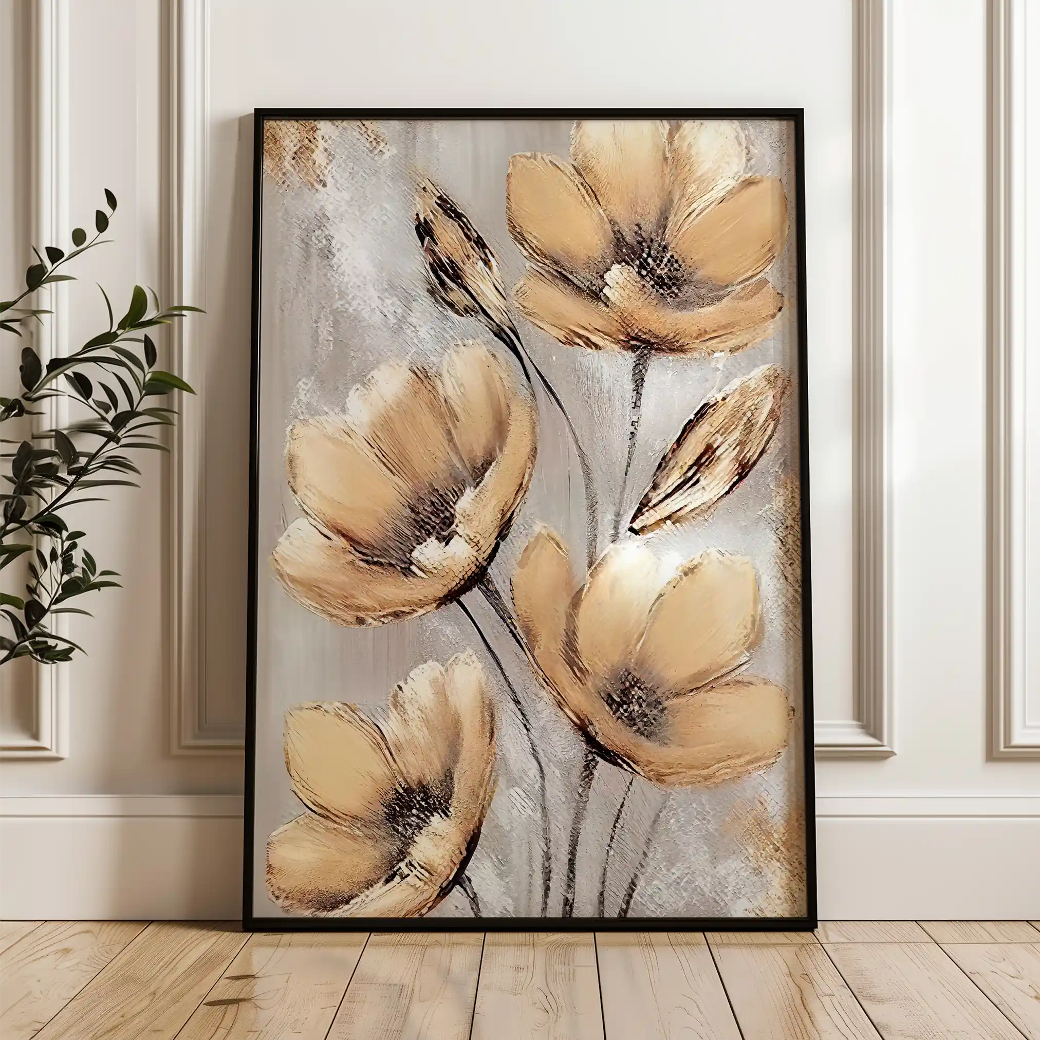 Floral 154 Canvas Art 60 x 40 cm / Black