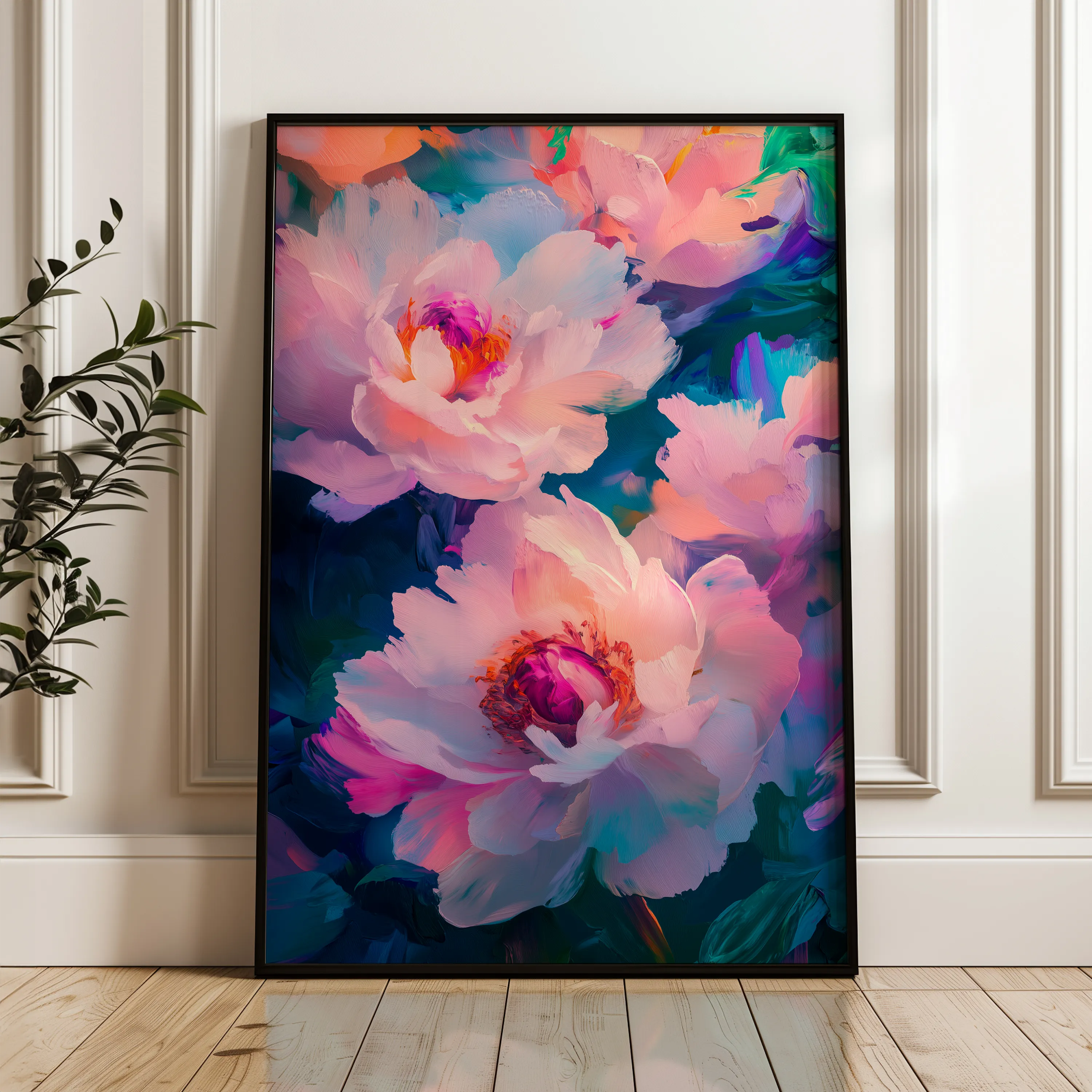 Floral 1548 Canvas Art 18" x 24" / 45 x 60 cm / Black
