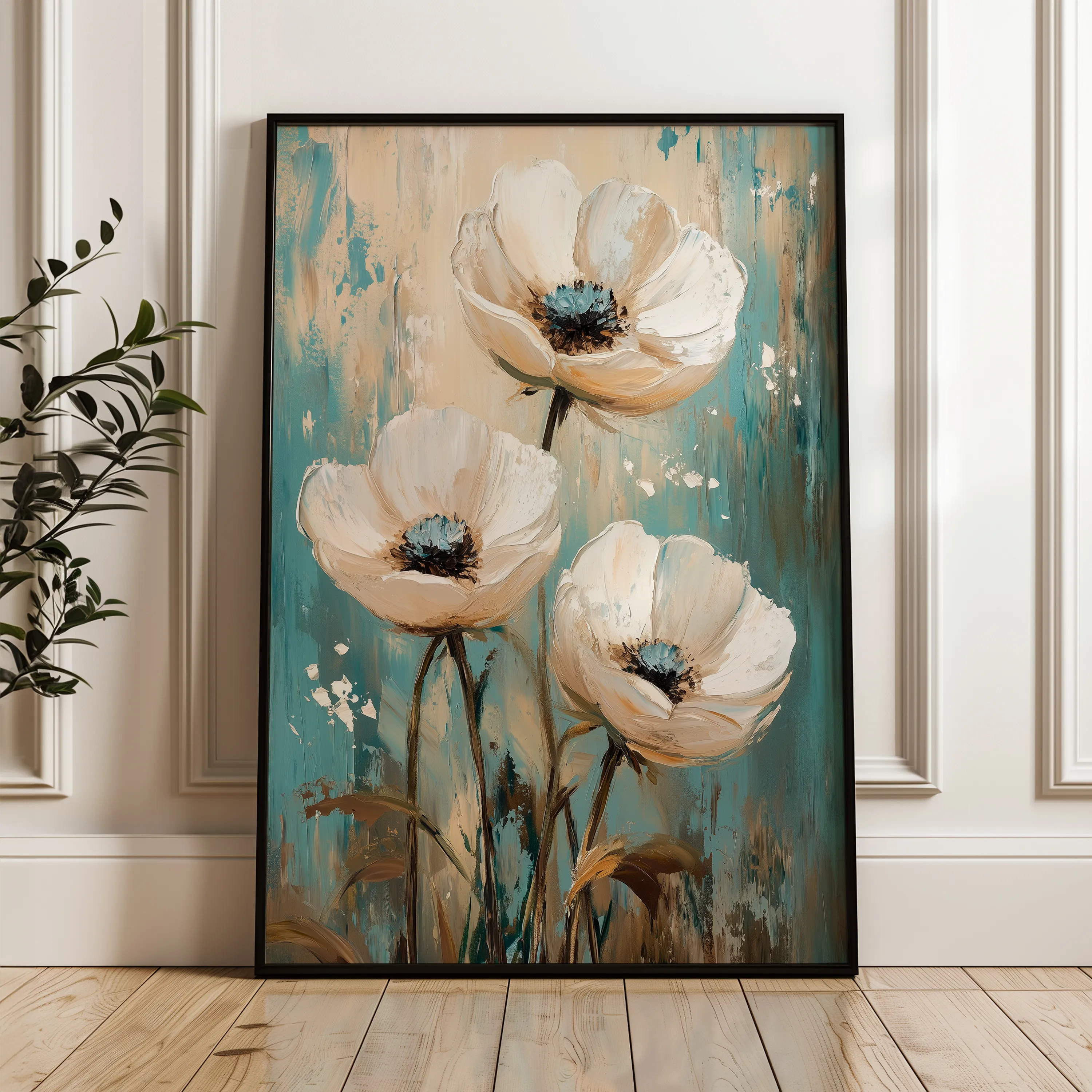 Floral 1550 Canvas Art 18" x 24" / 45 x 60 cm / Black