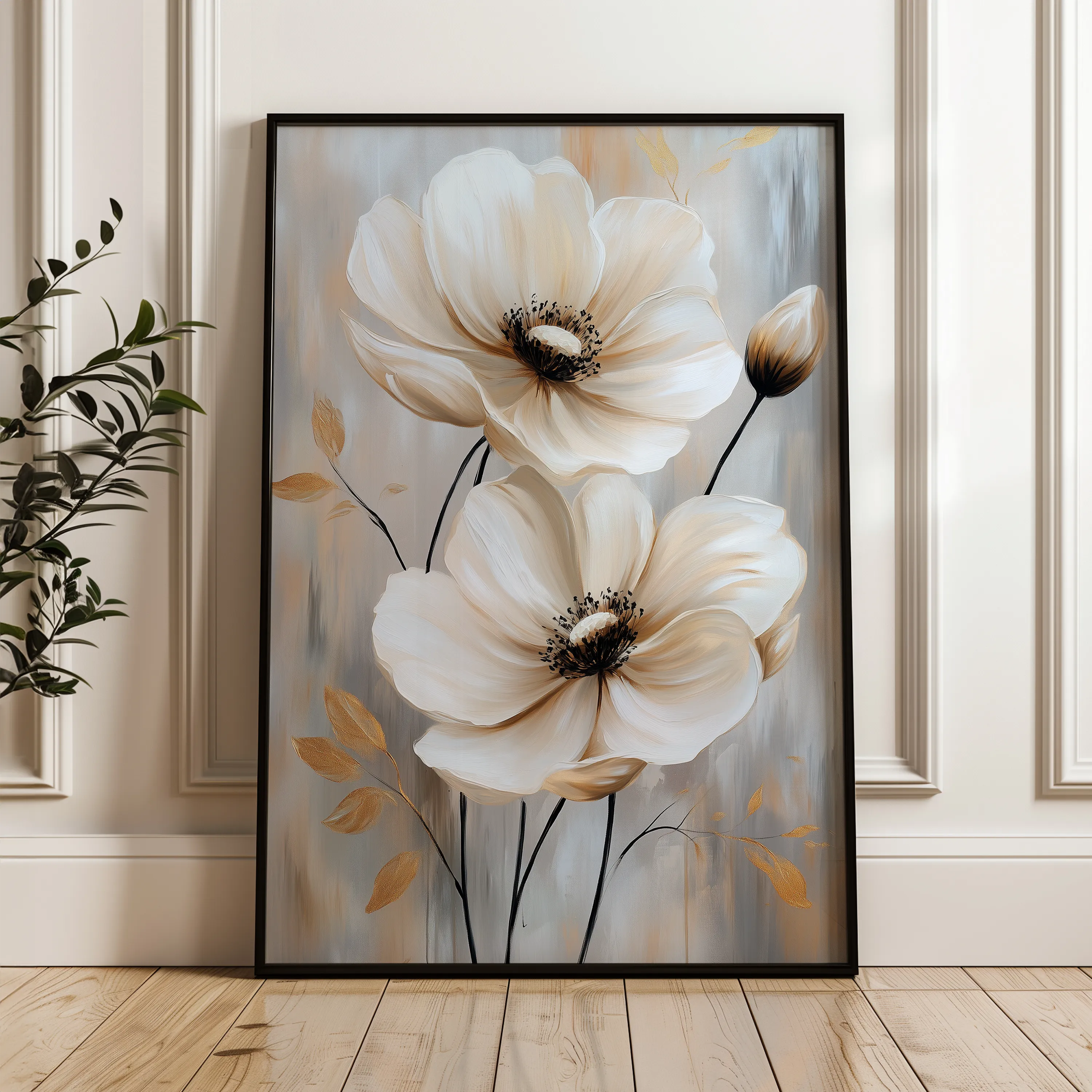 Floral 1553 Canvas Art 18" x 24" / 45 x 60 cm / Black