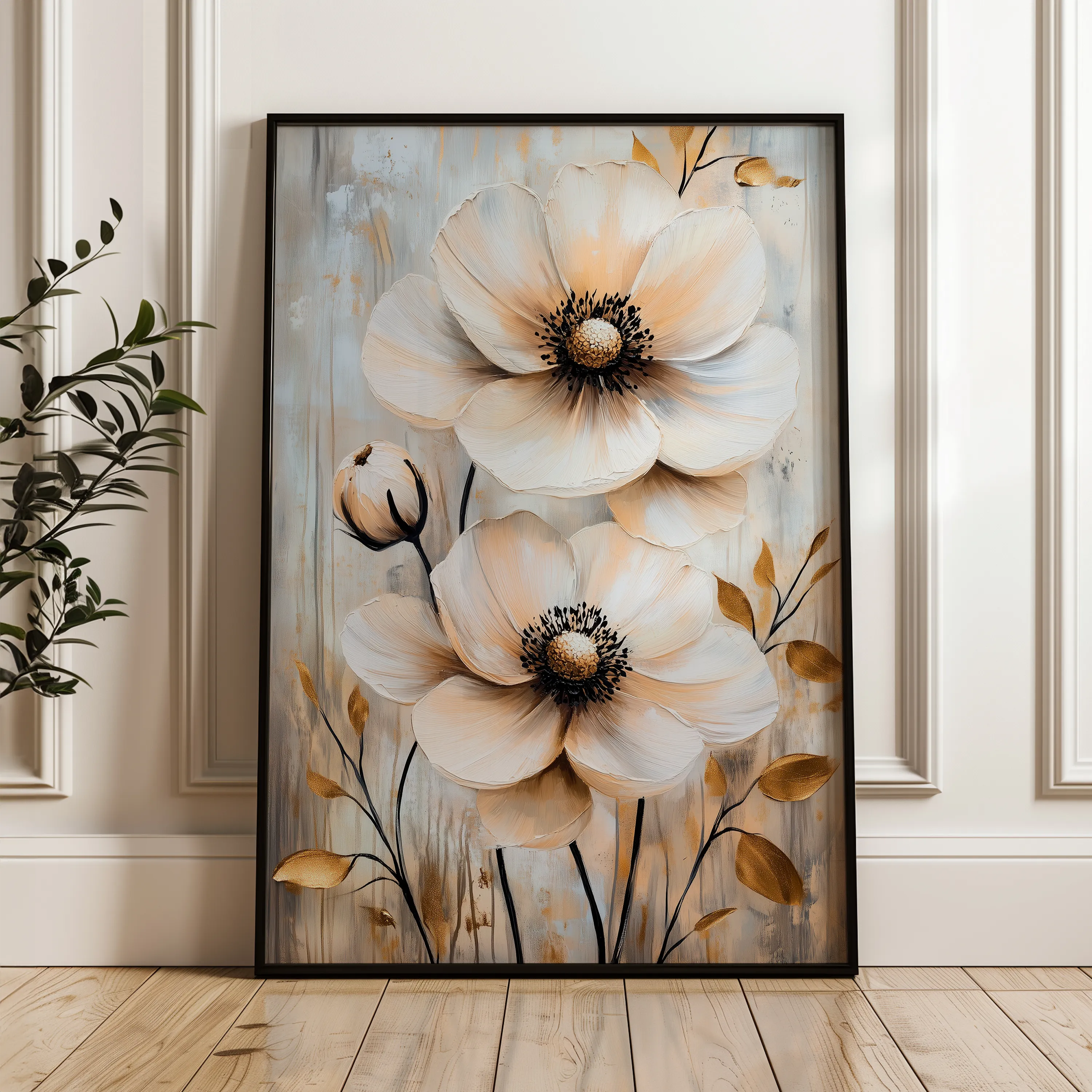 Floral 1554 Canvas Art 18" x 24" / 45 x 60 cm / Black