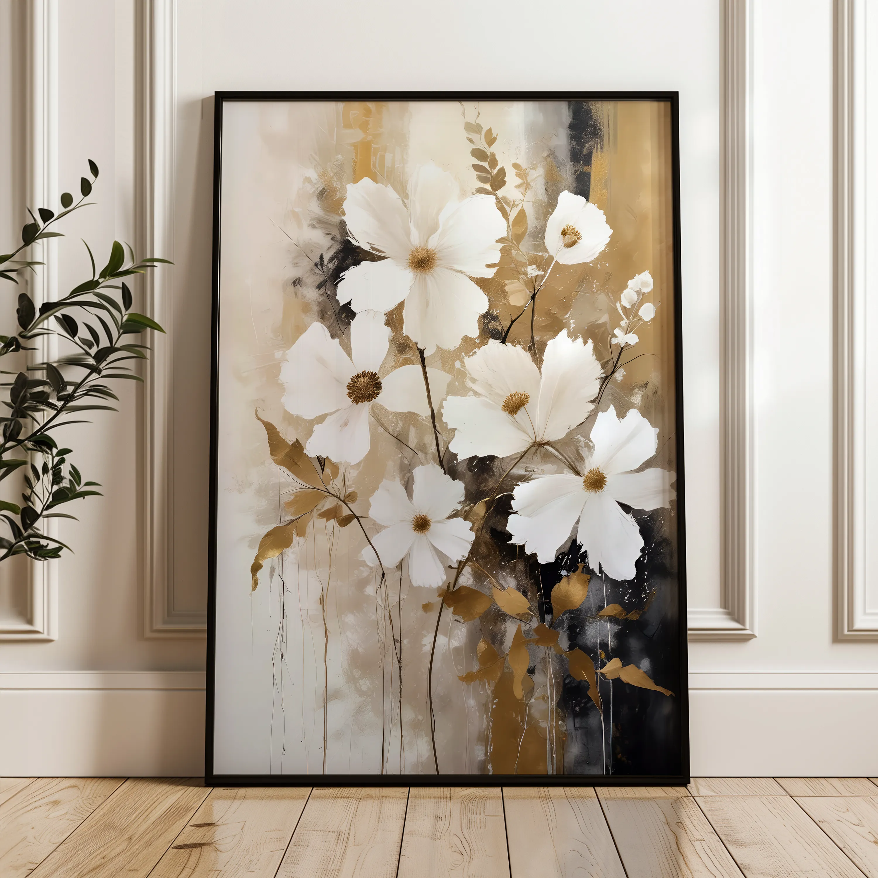 Floral 156 Canvas Art 18" x 24" / 45 x 60 cm / Black