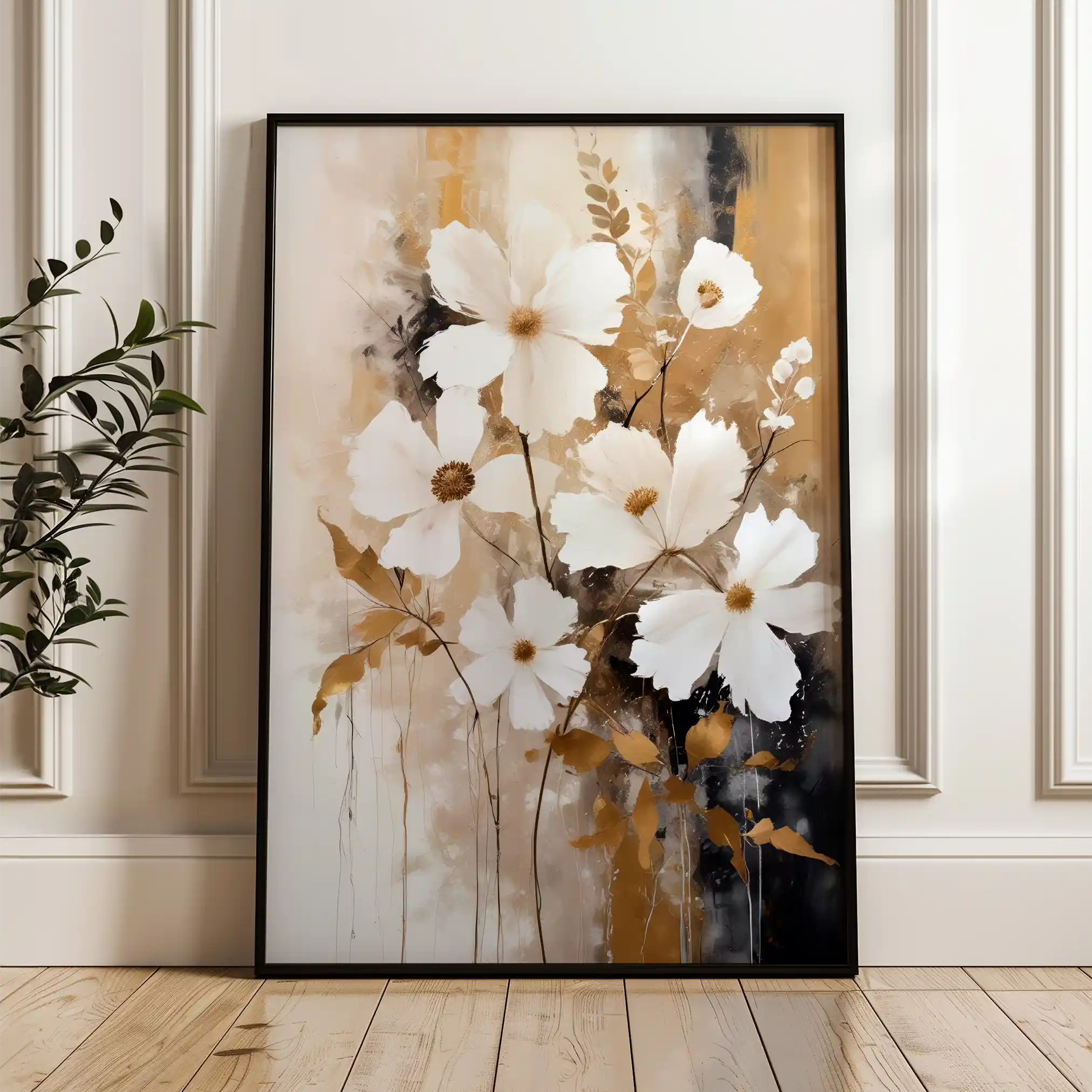 Floral 156 Canvas Art 60 x 40 cm / Black