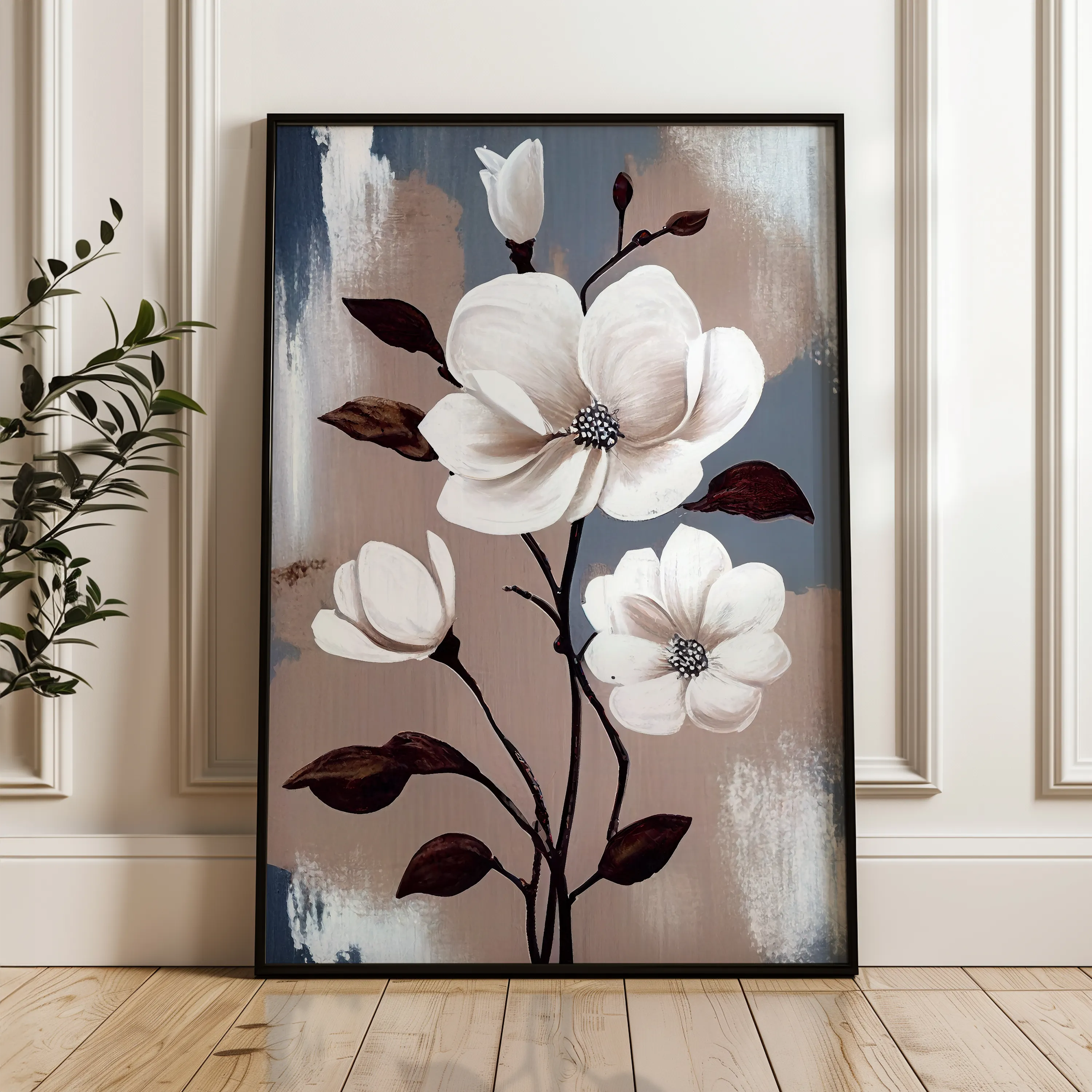 Floral 160 Canvas Art 18" x 24" / 45 x 60 cm / Black