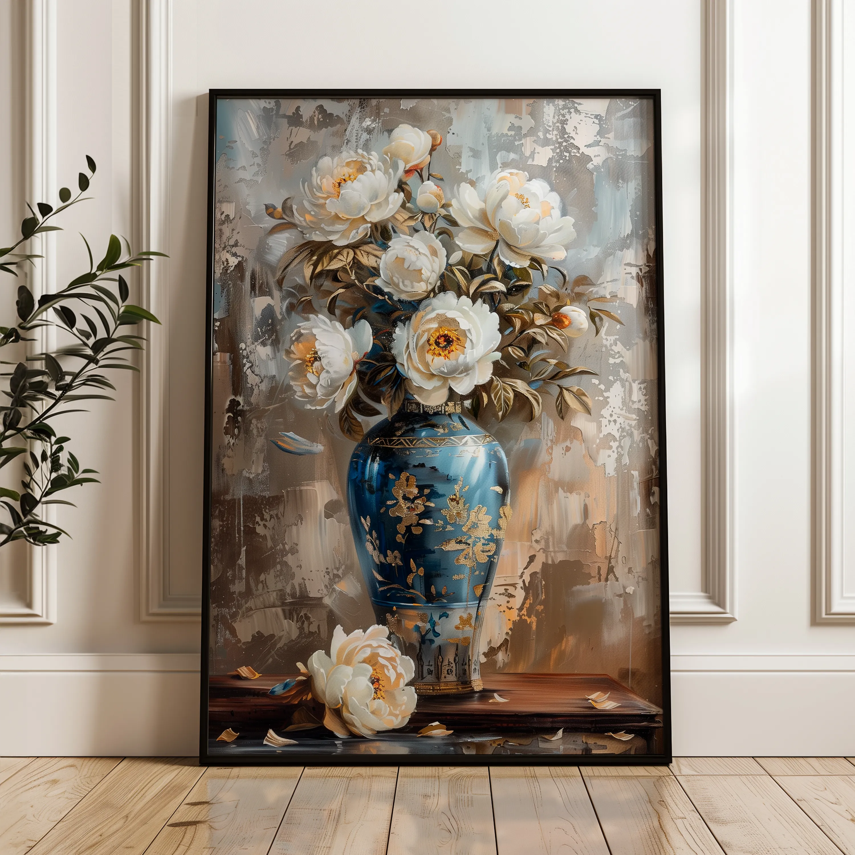 Floral 170 Canvas Art 18" x 24" / 45 x 60 cm / Black