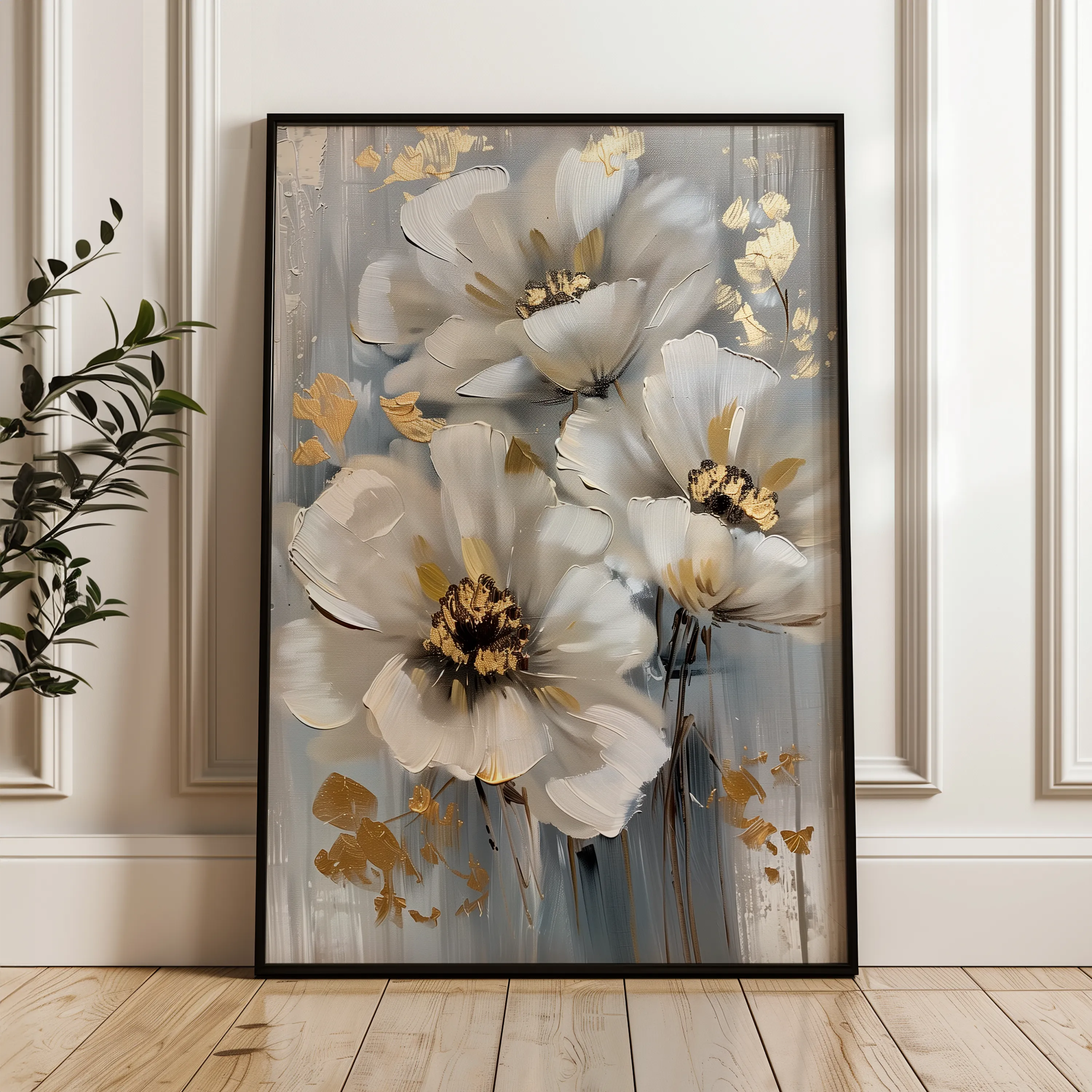 Floral 173 Canvas Art 18" x 24" / 45 x 60 cm / Black