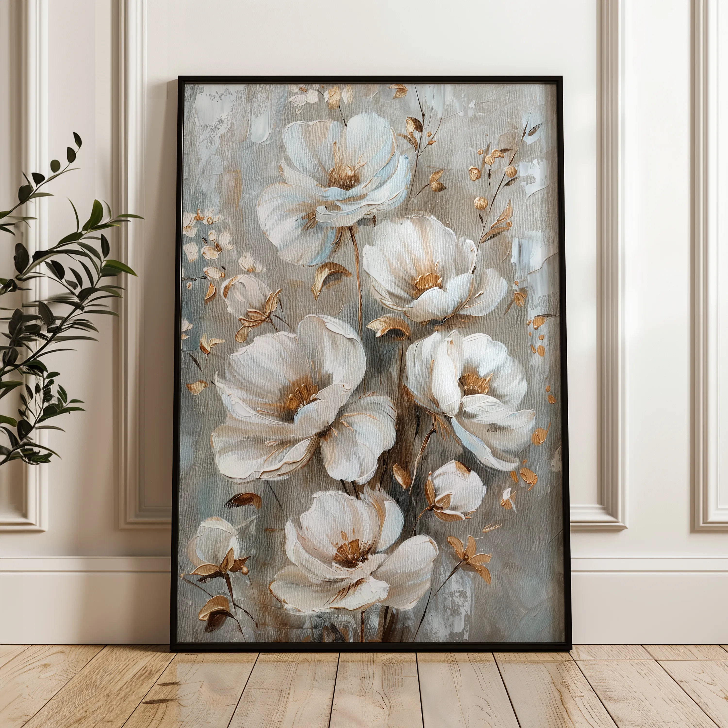 Floral 174 Canvas Art 18" x 24" / 45 x 60 cm / Black