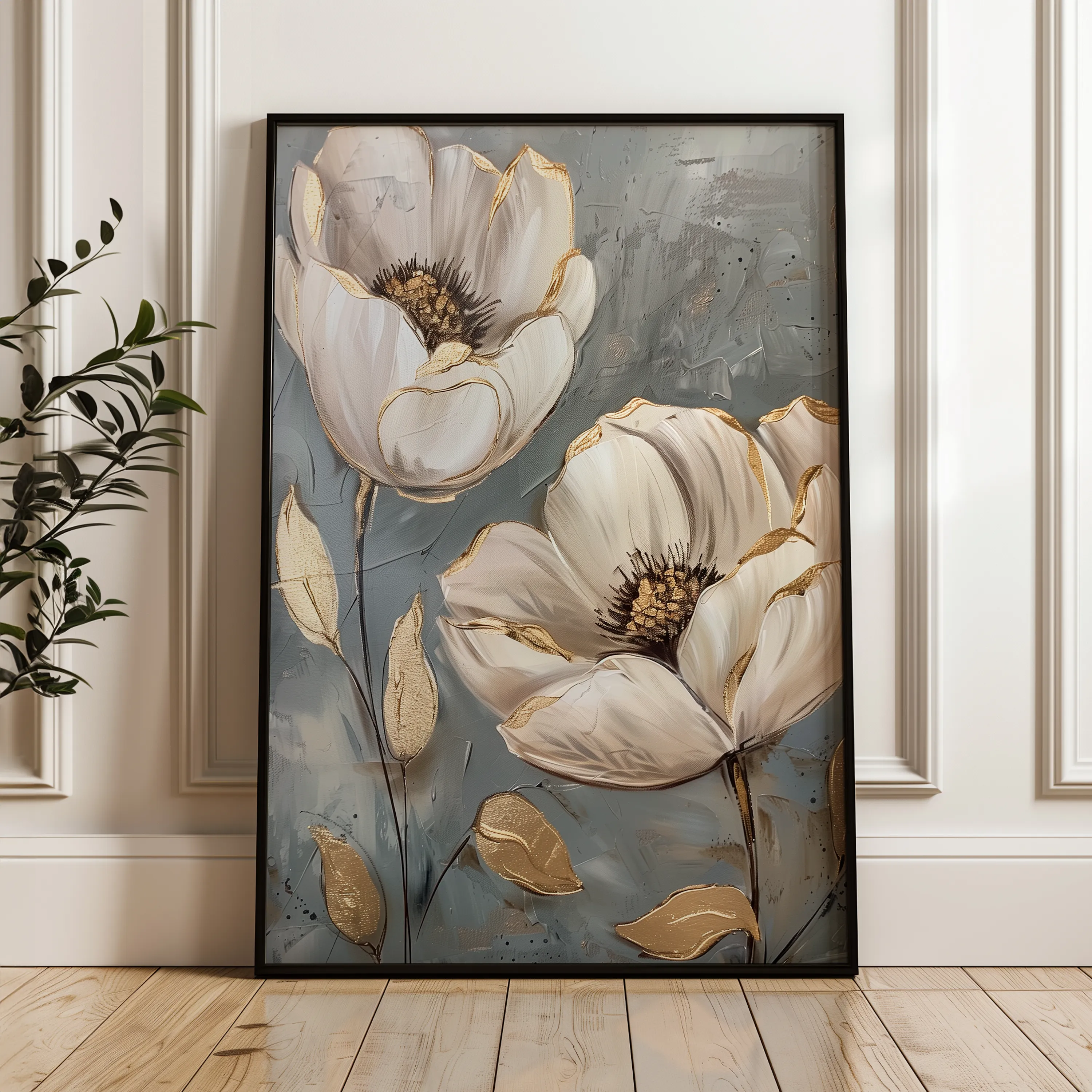 Floral 175 Canvas Art 18" x 24" / 45 x 60 cm / Black