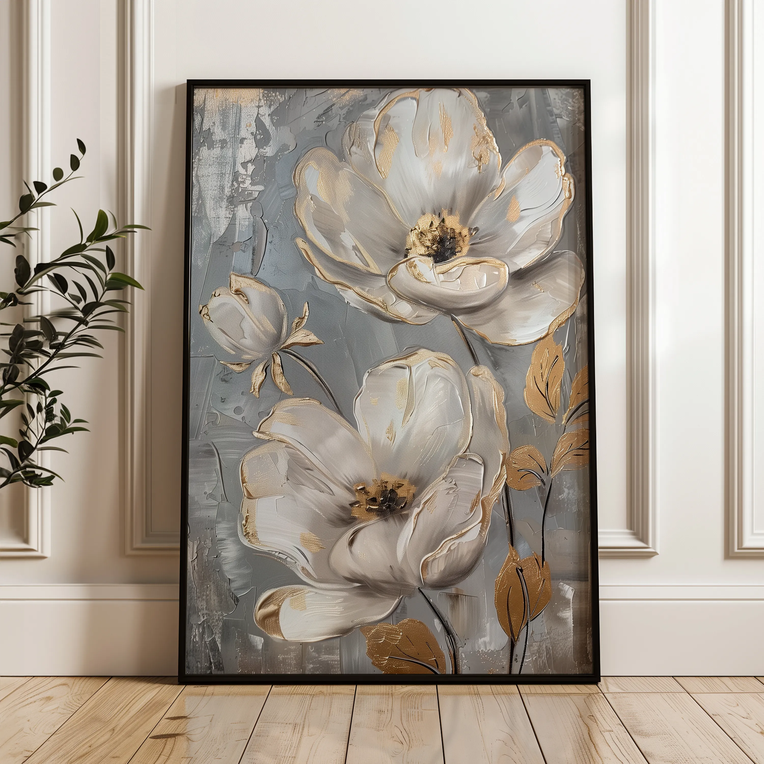 Floral 176 Canvas Art 18" x 24" / 45 x 60 cm / Black