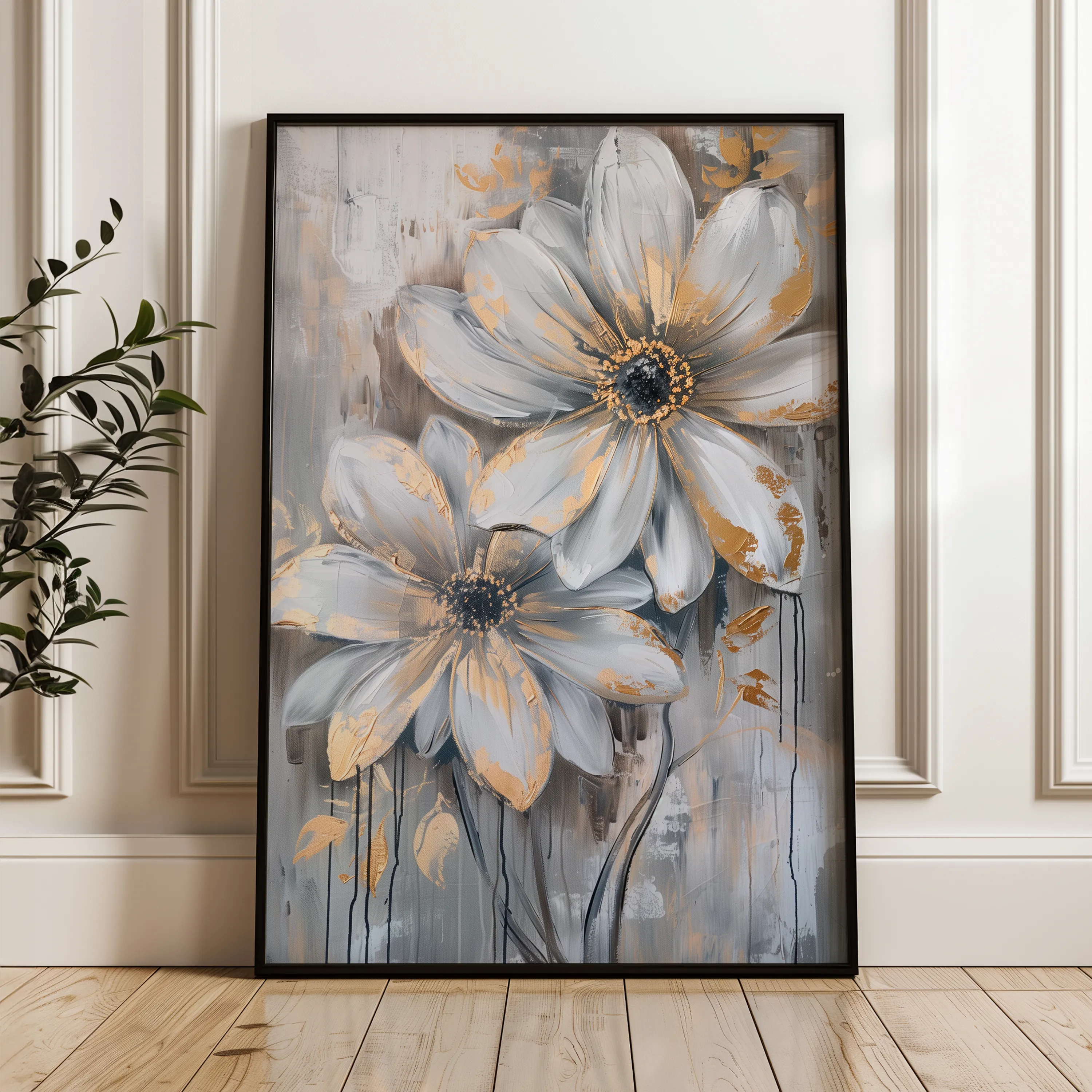 Floral 179 Canvas Art 18" x 24" / 45 x 60 cm / Black