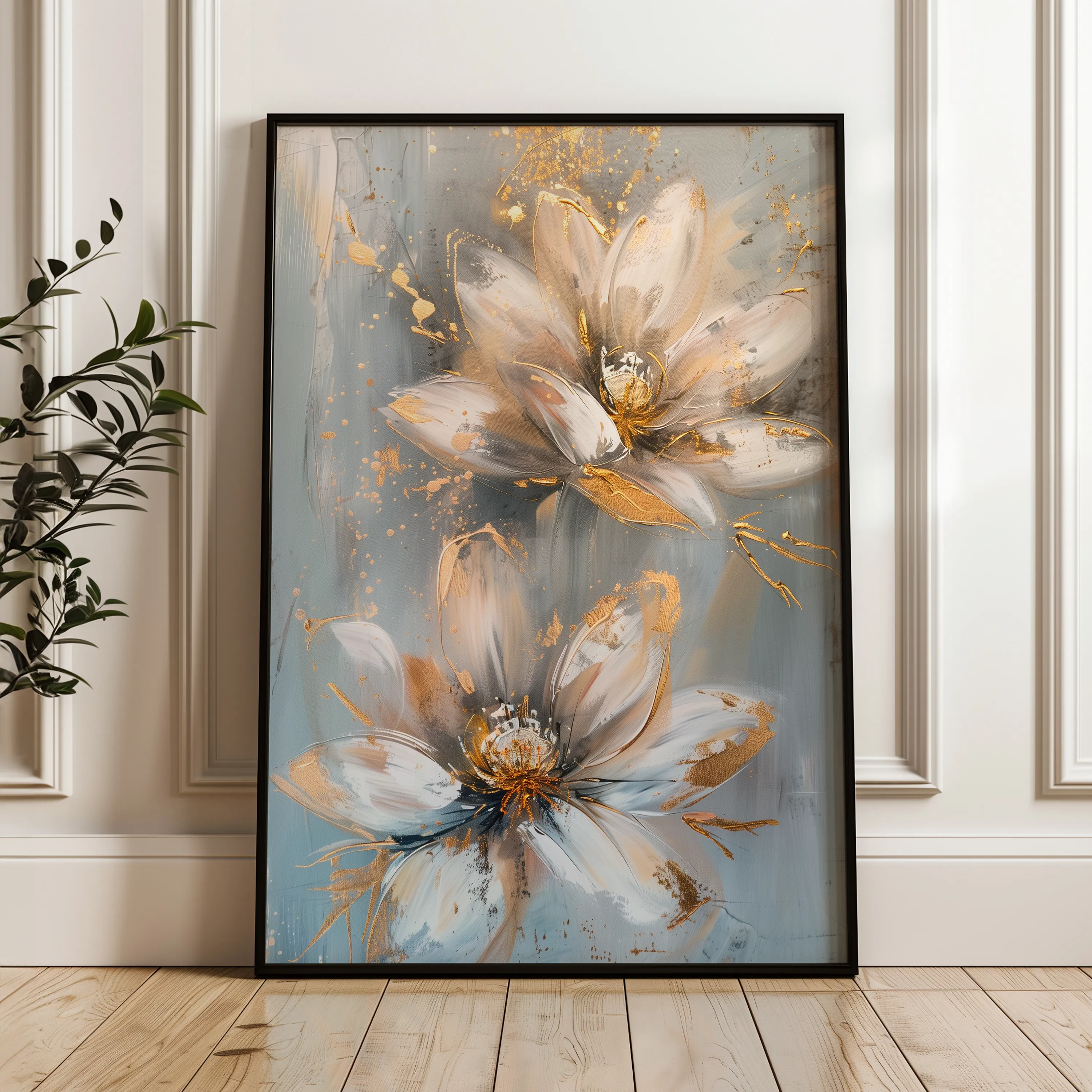 Floral 180 Canvas Art 18" x 24" / 45 x 60 cm / Black