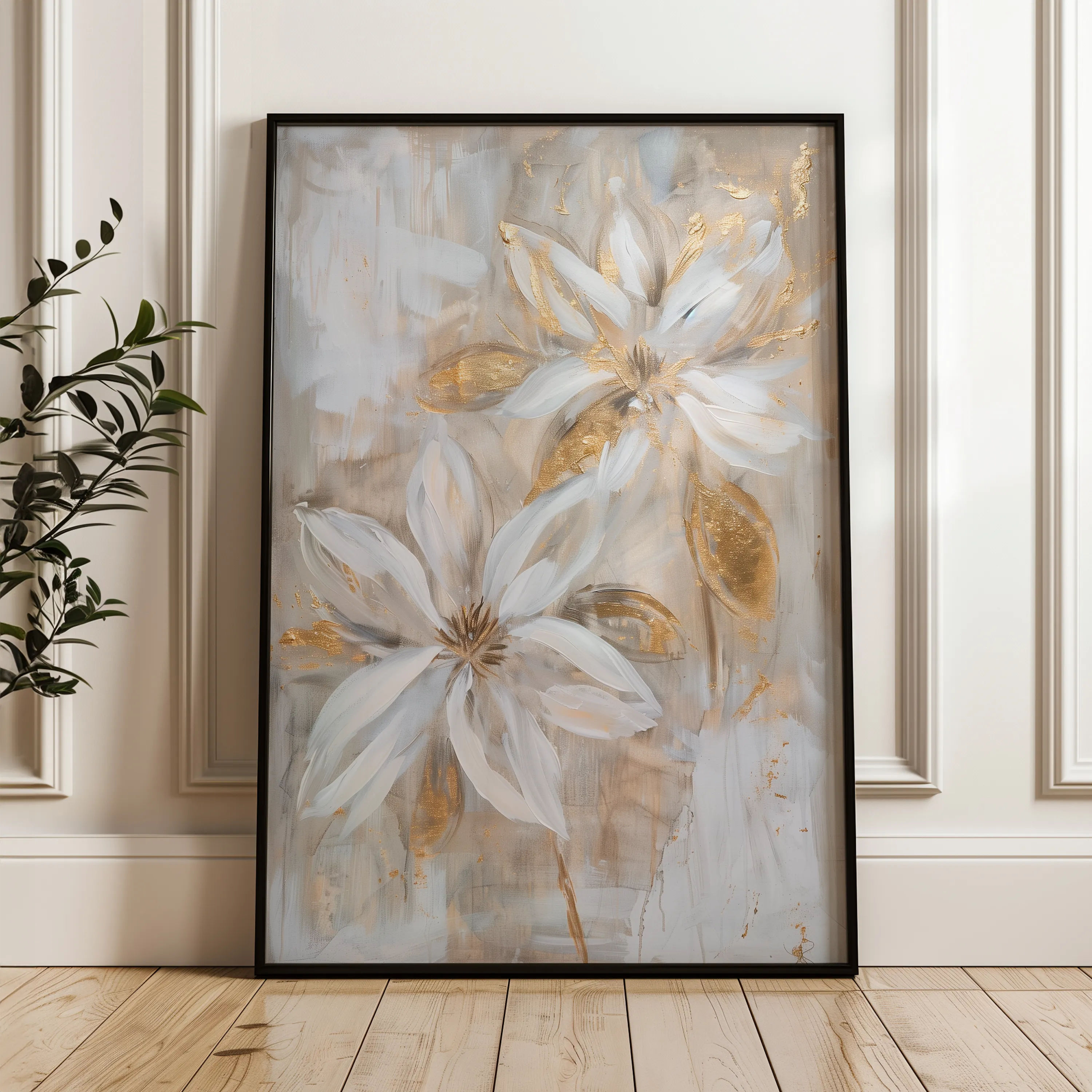 Floral 181 Canvas Art 18" x 24" / 45 x 60 cm / Black