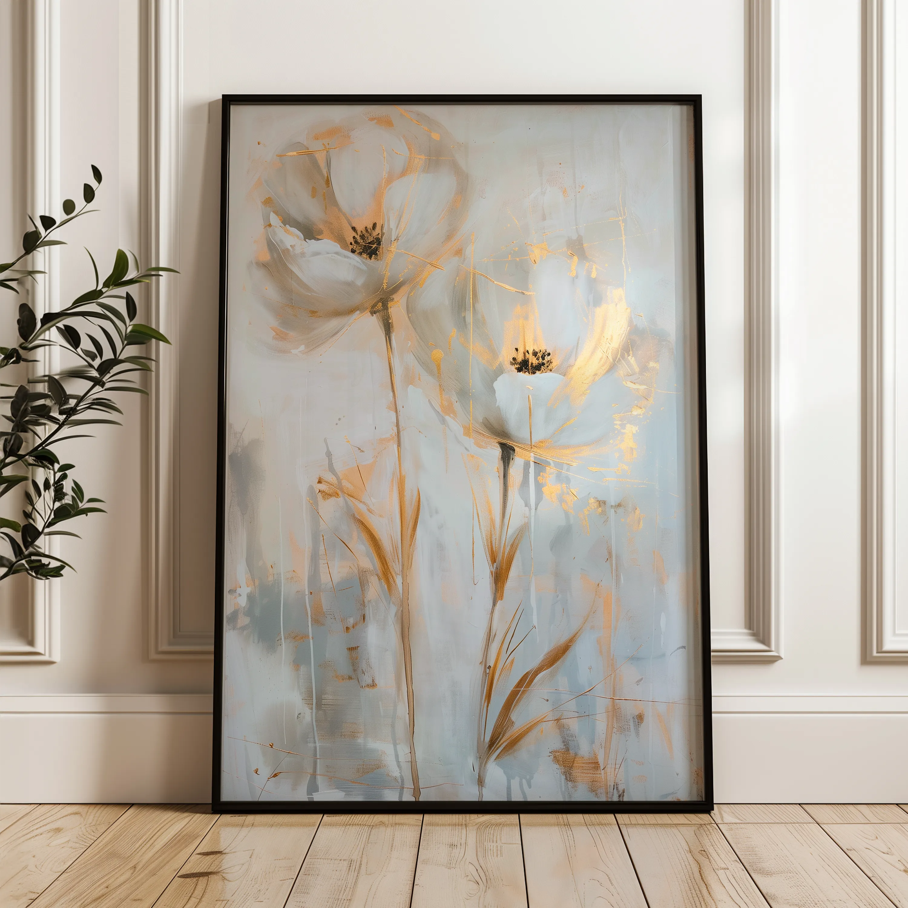 Floral 182 Canvas Art 18" x 24" / 45 x 60 cm / Black