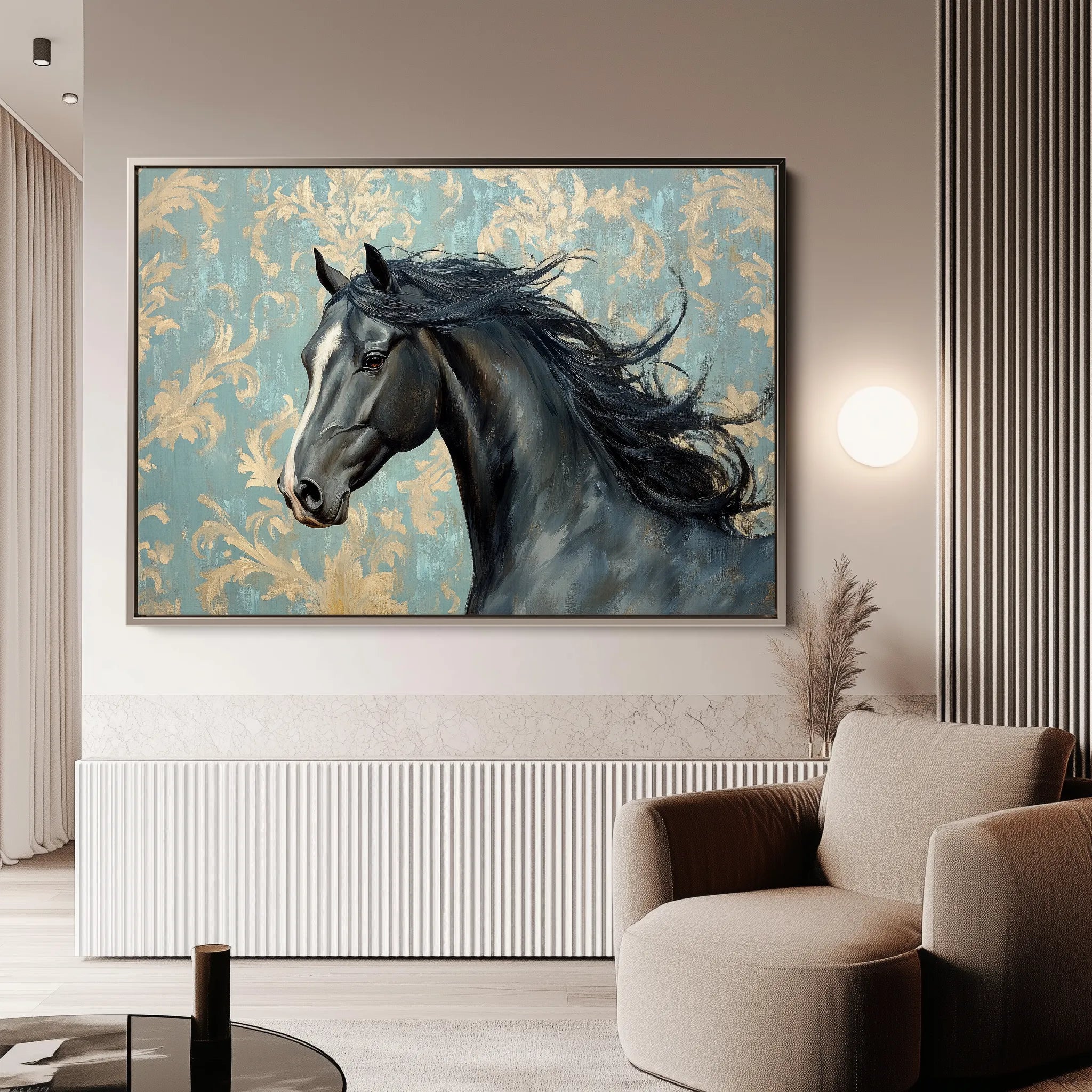 Horses 184 Canvas Art 18" x 24" / 45 x 60 cm / Black