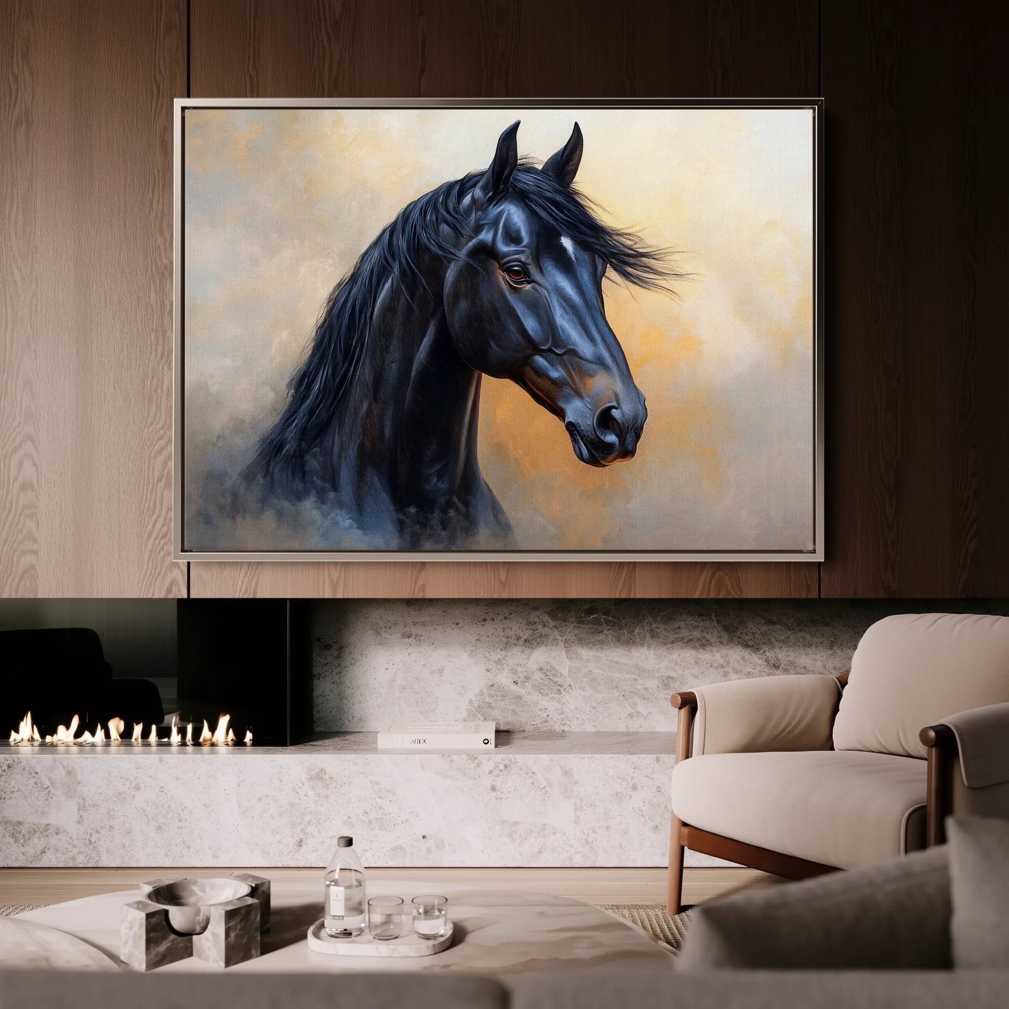 Horses 186 Canvas Art 18" x 24" / 45 x 60 cm / Black