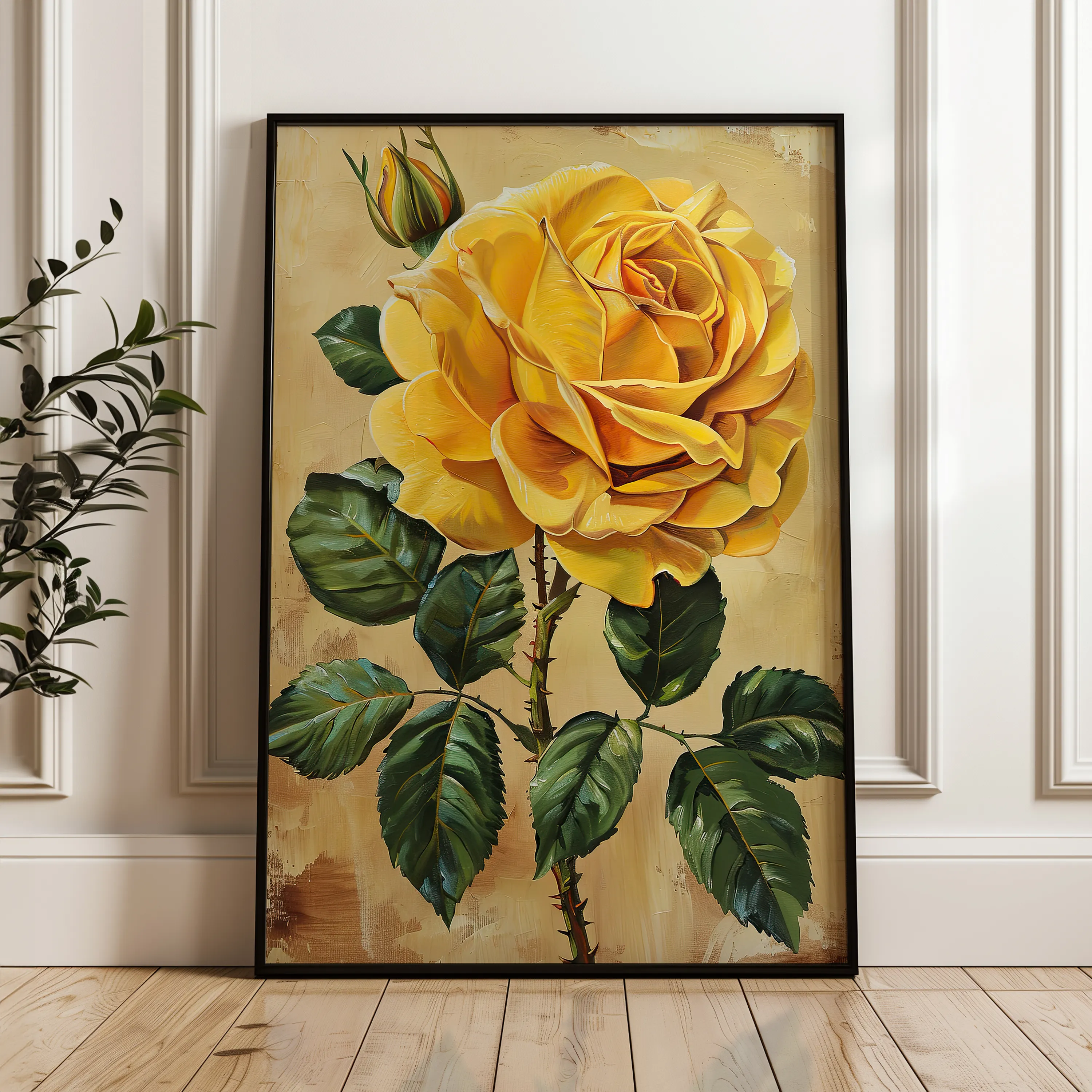 Floral 193 Canvas Art 18" x 24" / 45 x 60 cm / Black