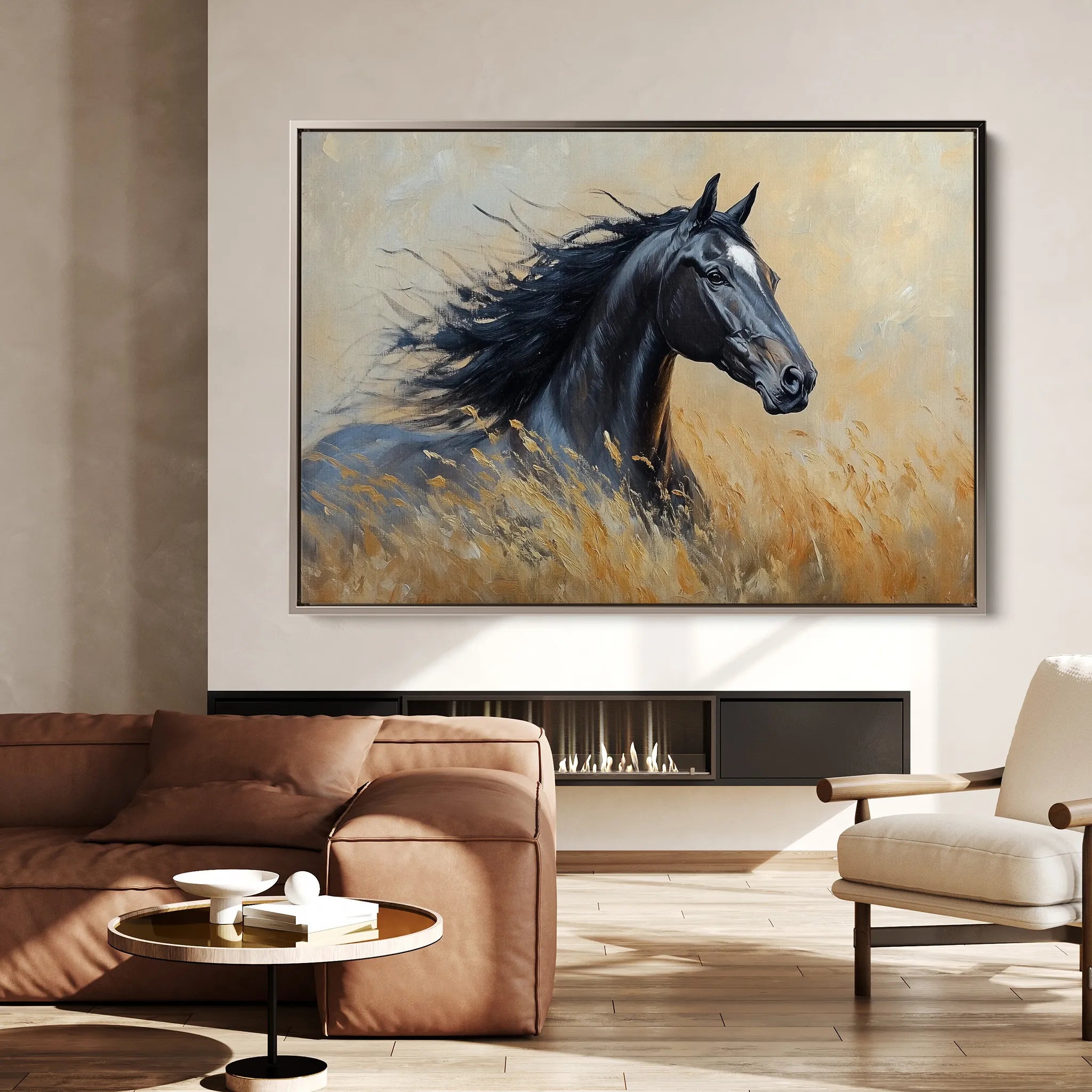 Horses 194 Canvas Art 18" x 24" / 45 x 60 cm / Black