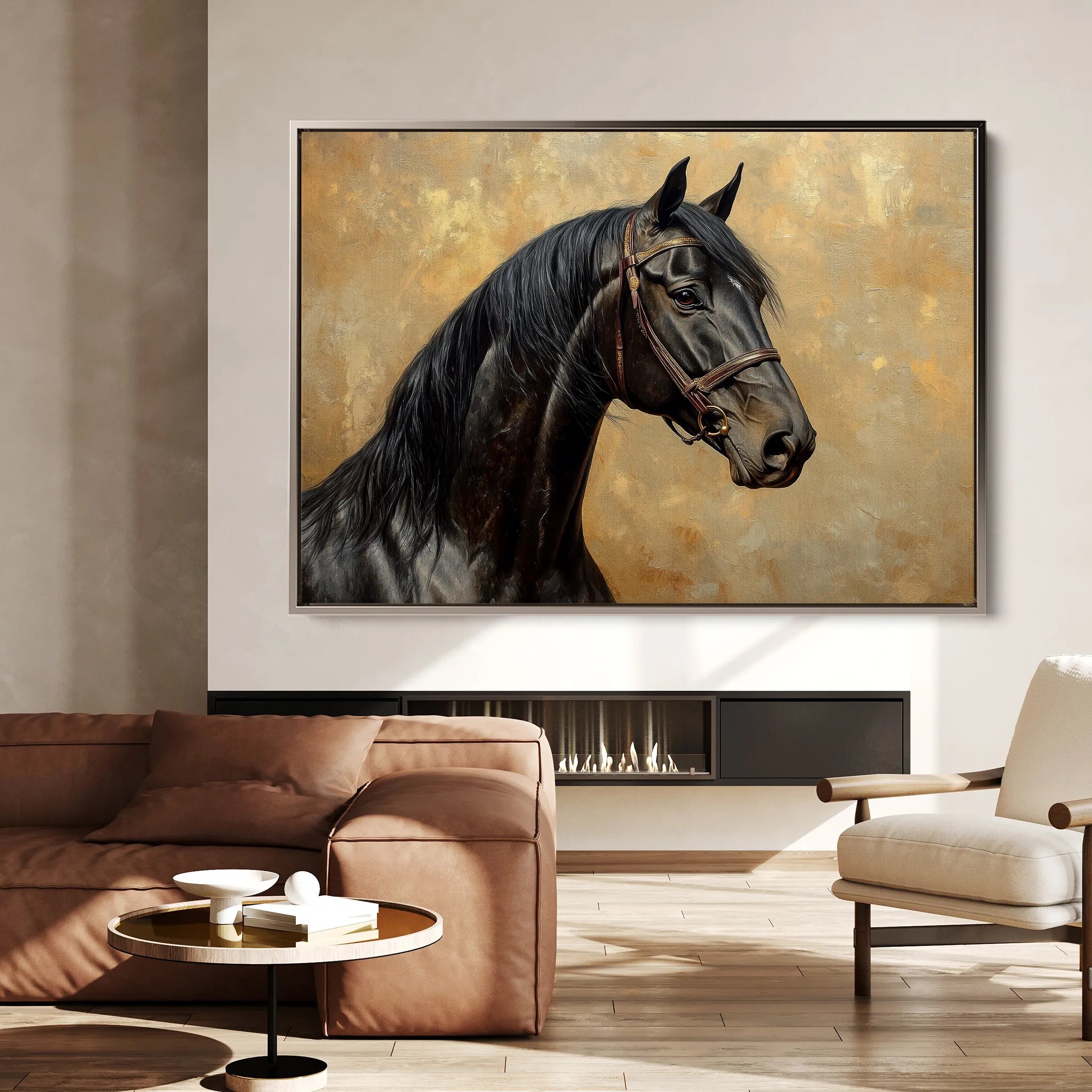 Horses 195 Canvas Art 18" x 24" / 45 x 60 cm / Black
