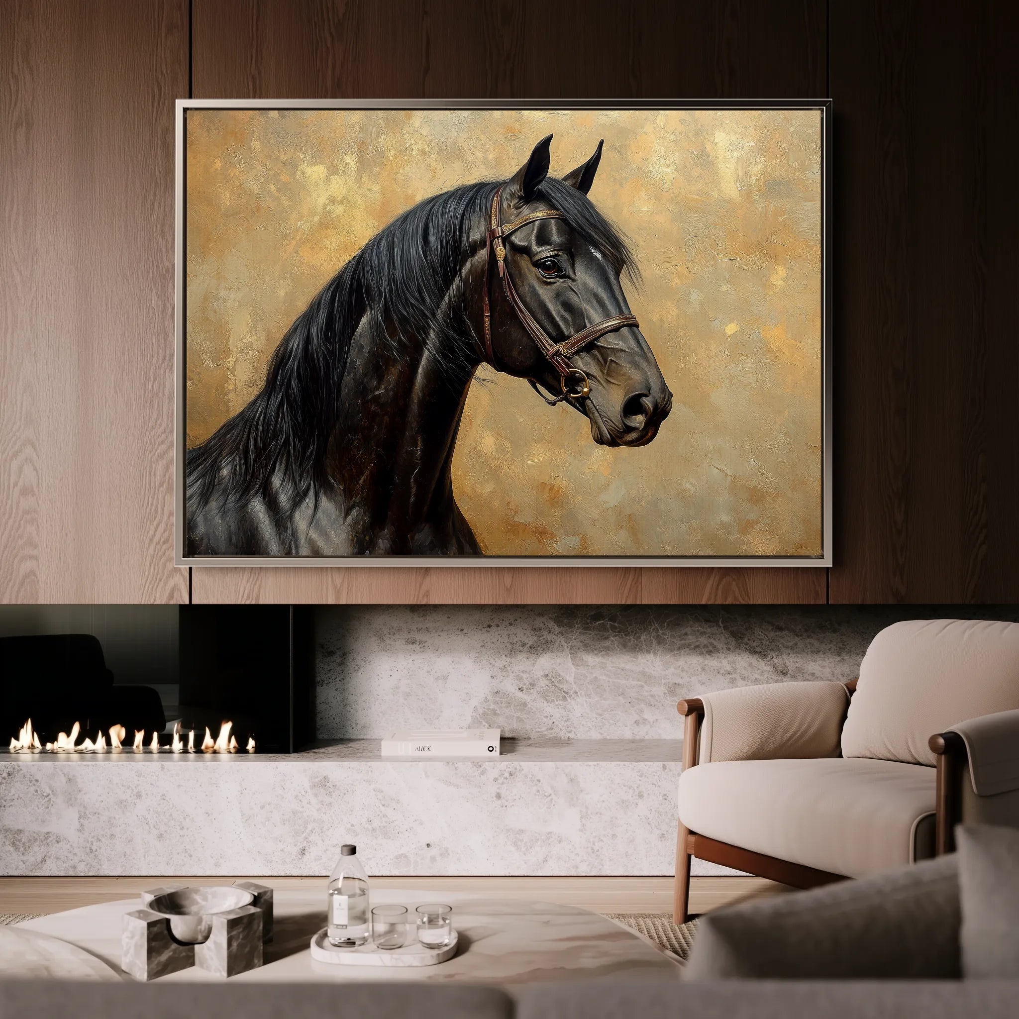 Horses 195 Canvas Art 18" x 24" / 45 x 60 cm / Black