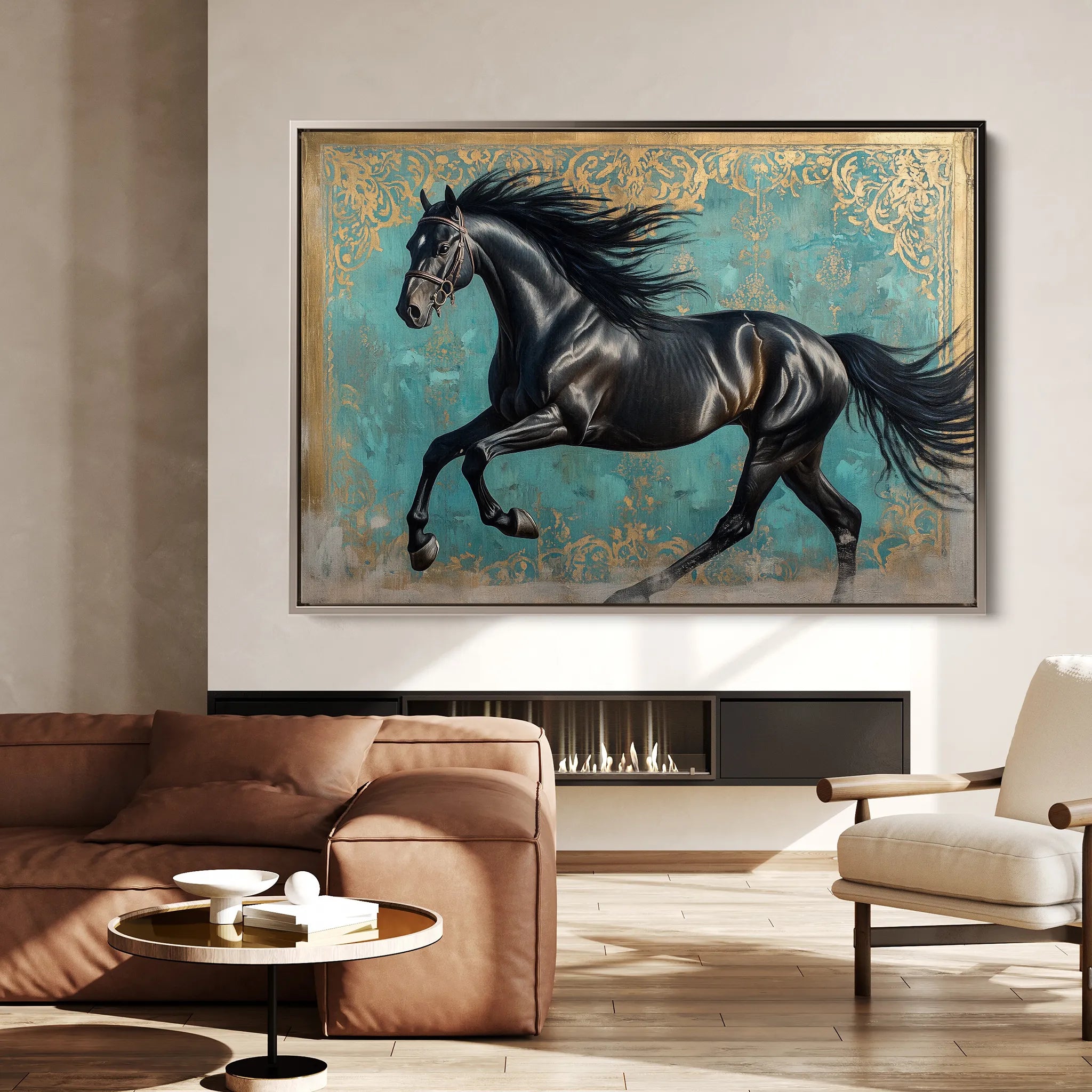 Horses 197 Canvas Art 18" x 24" / 45 x 60 cm / Black