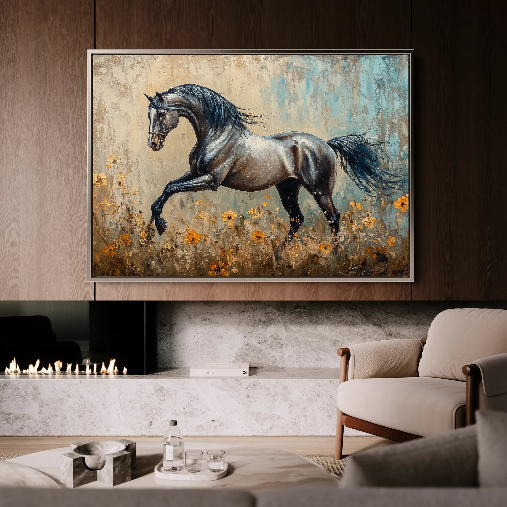 Horses 198 Canvas Art 18" x 24" / 45 x 60 cm / Black