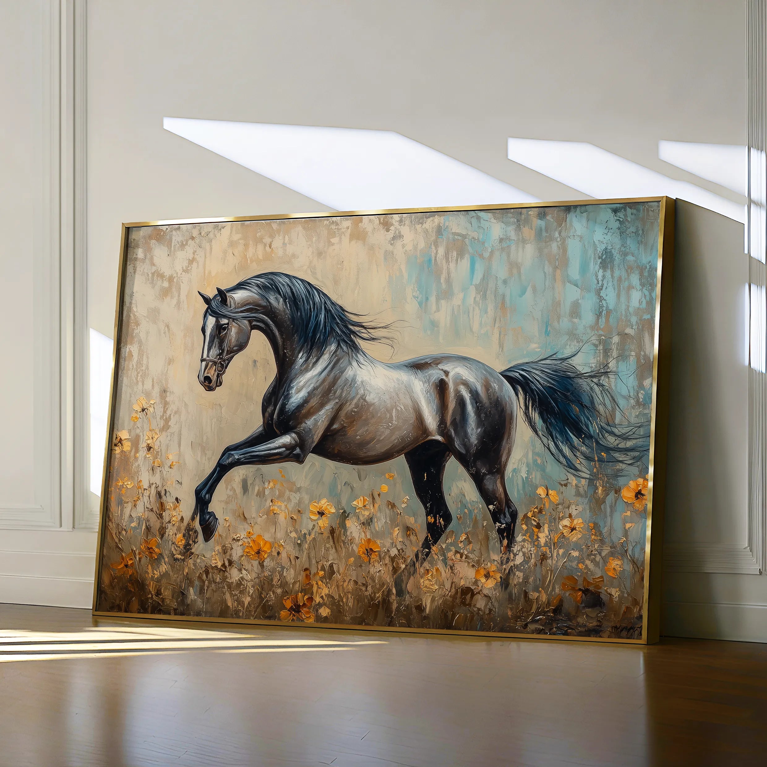 Horses 198 Canvas Art 18" x 24" / 45 x 60 cm / Black
