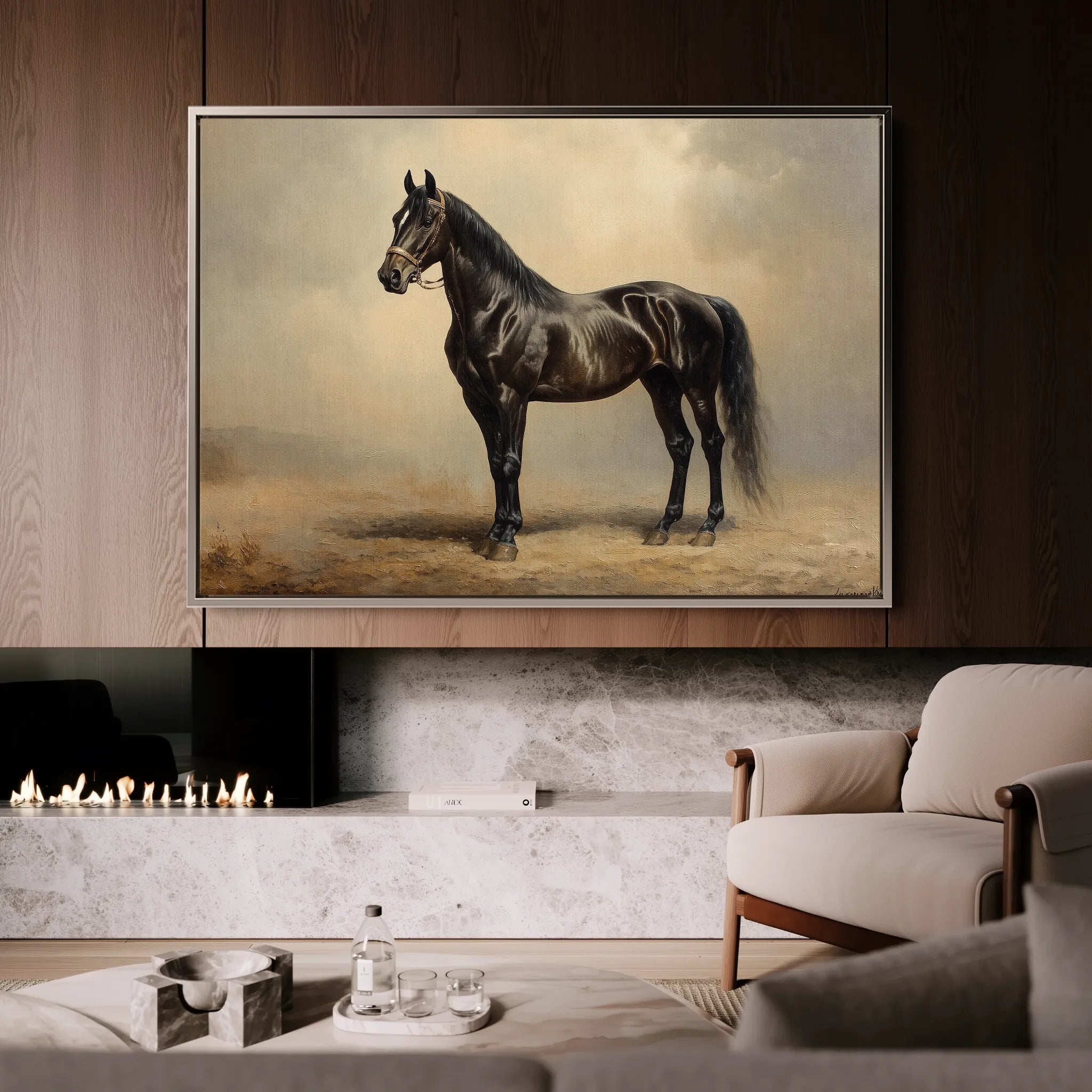 Horses 199 Canvas Art 18" x 24" / 45 x 60 cm / Black