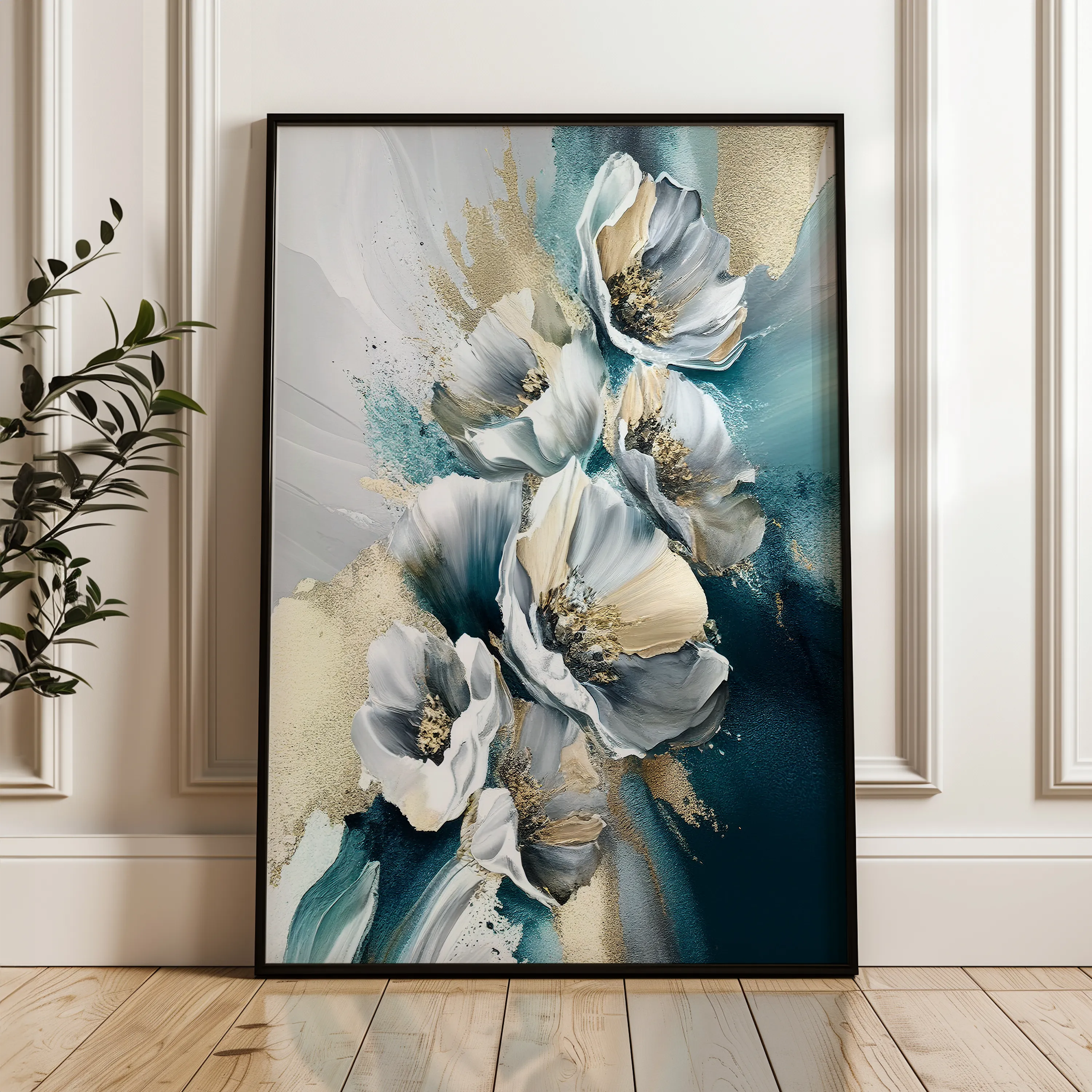 Floral 211 Canvas Art 18" x 24" / 45 x 60 cm / Black