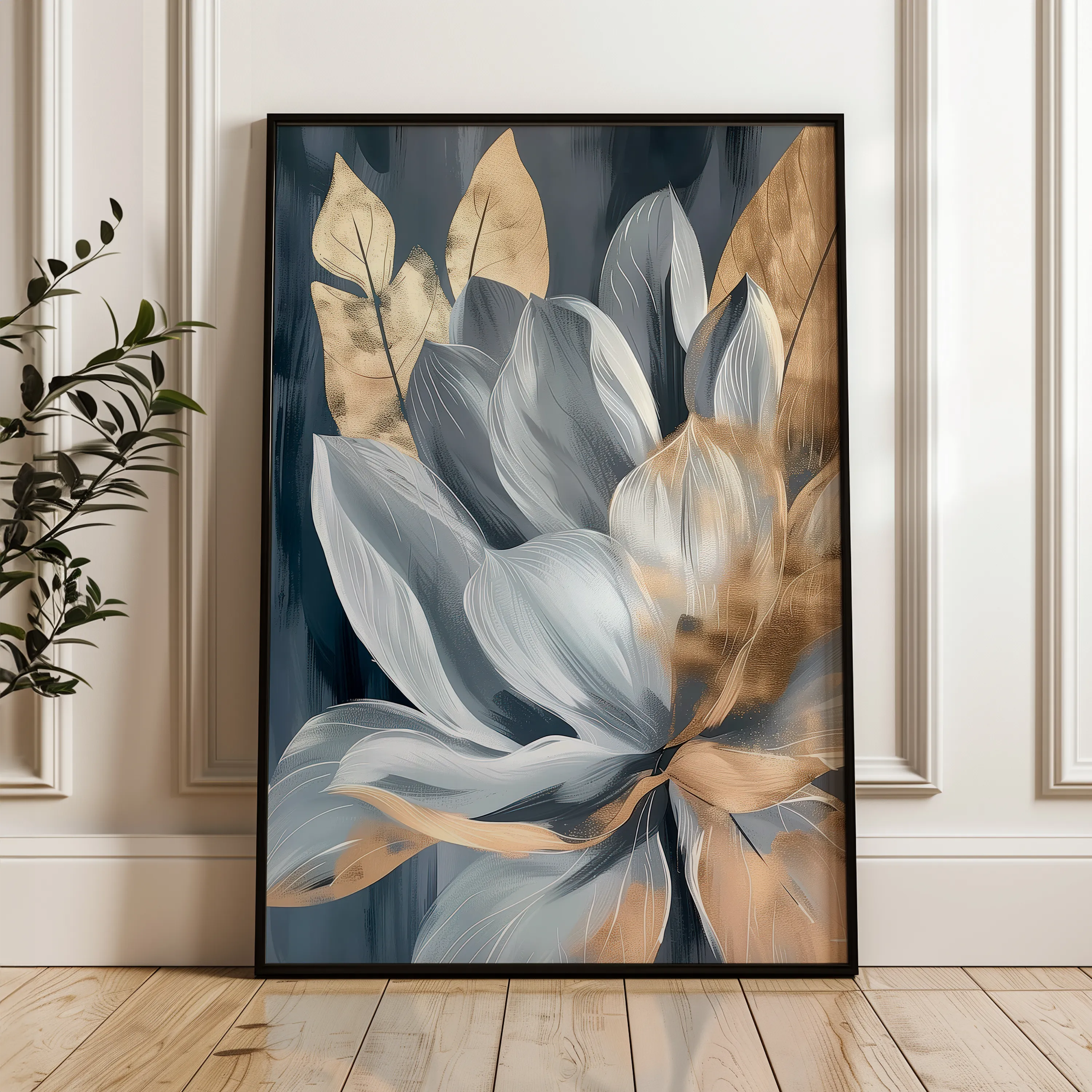Floral 252 Canvas Art 18" x 24" / 45 x 60 cm / Black