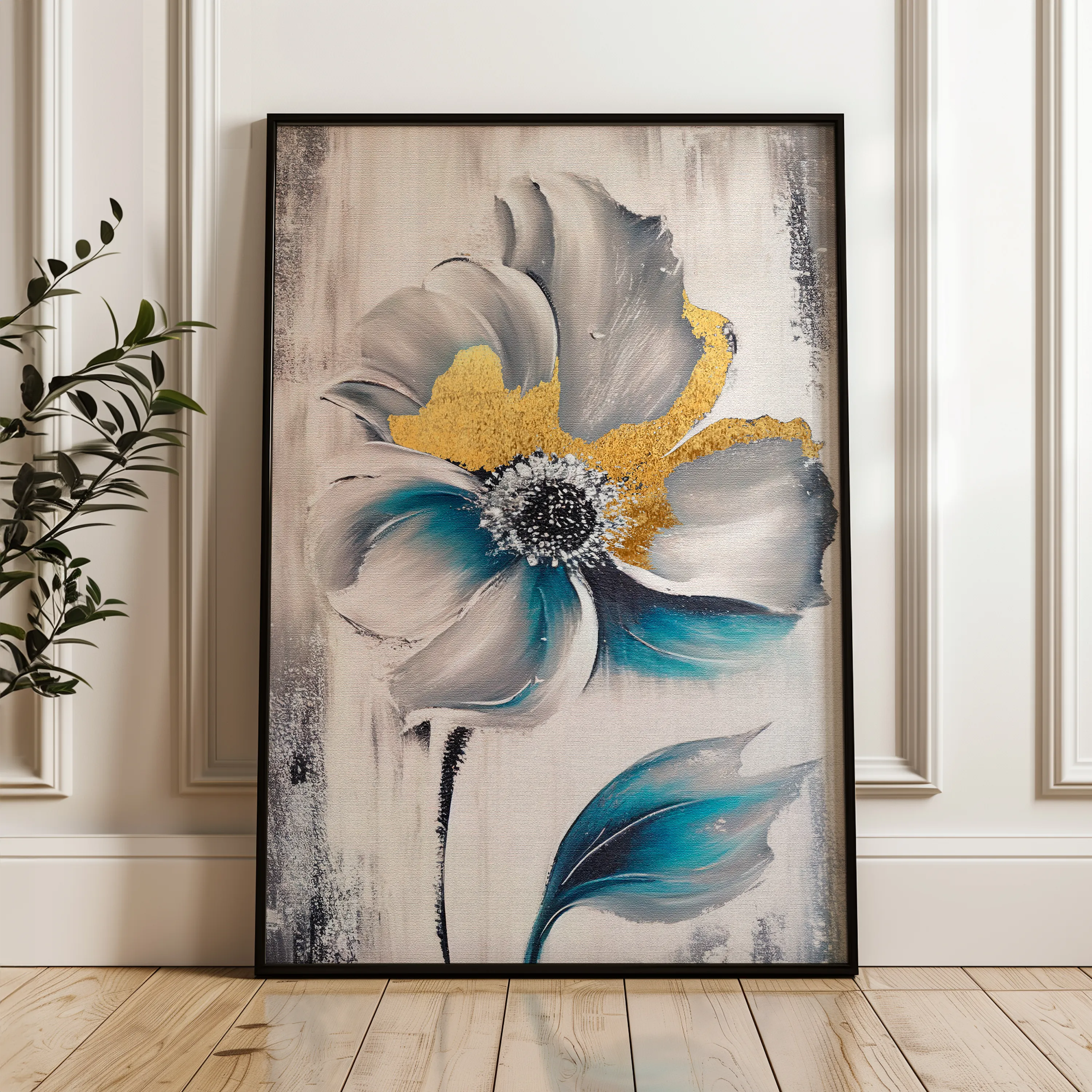 Floral 254 Canvas Art 18" x 24" / 45 x 60 cm / Black