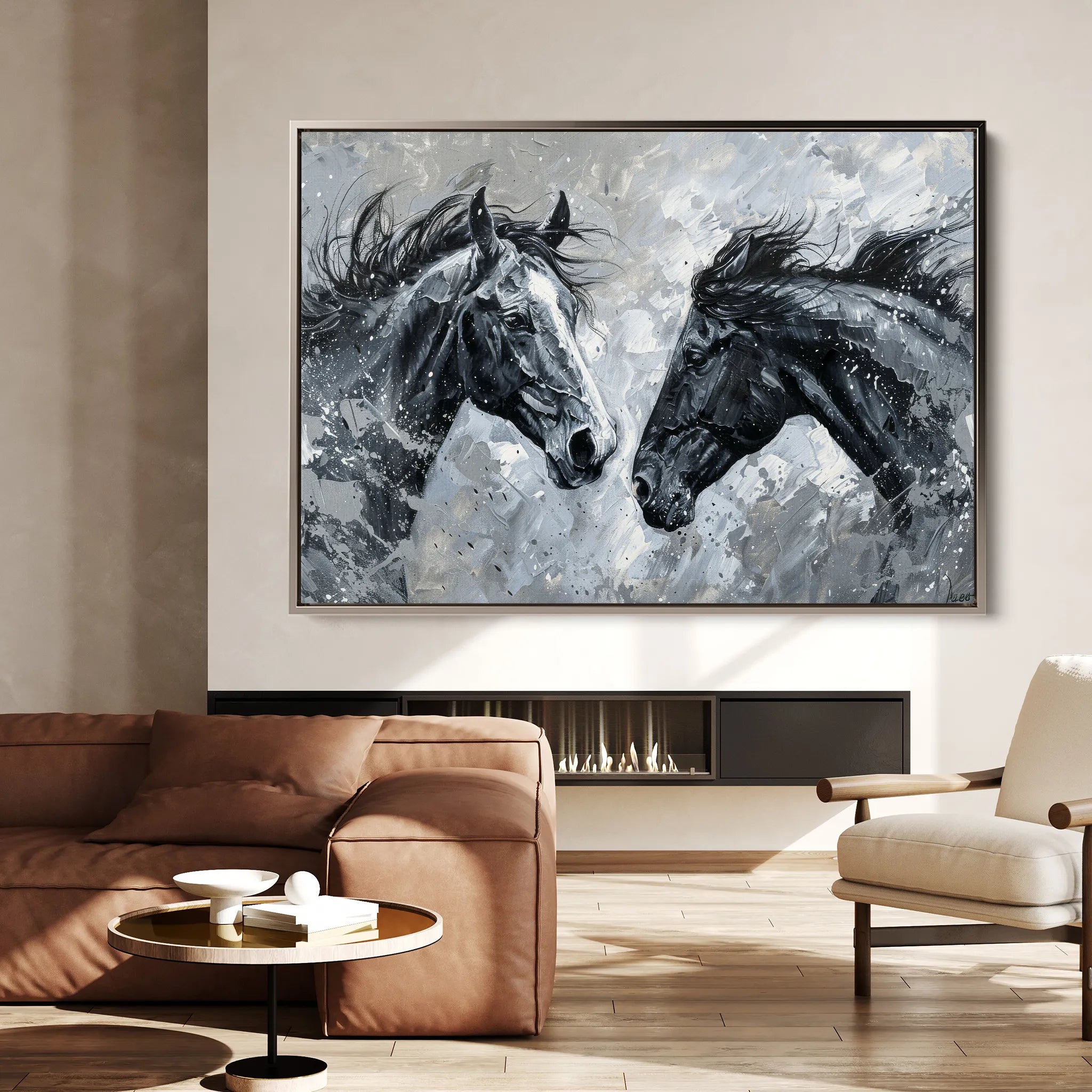 Horses 254 Canvas Art 18" x 24" / 45 x 60 cm / Black
