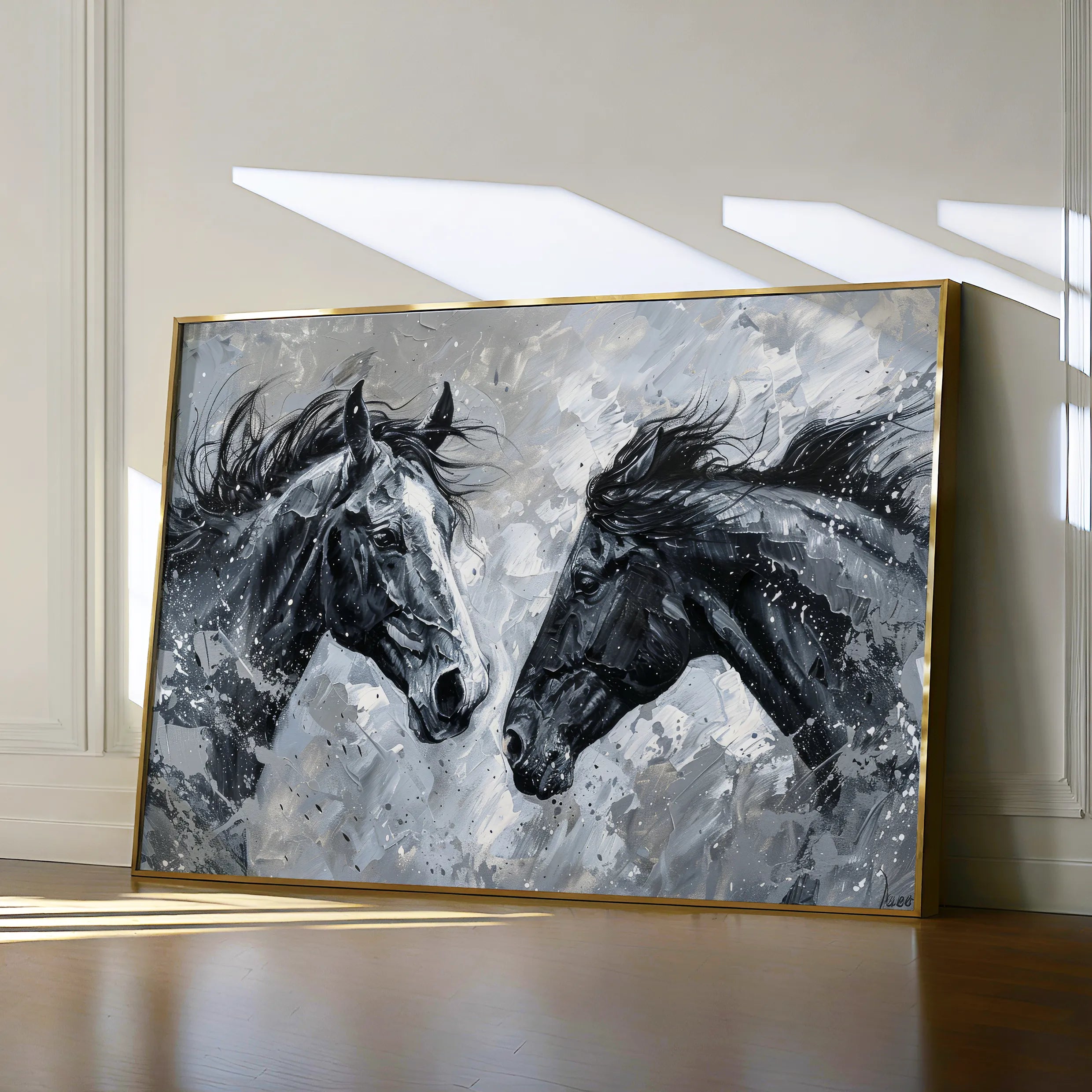 Horses 254 Canvas Art 18" x 24" / 45 x 60 cm / Black
