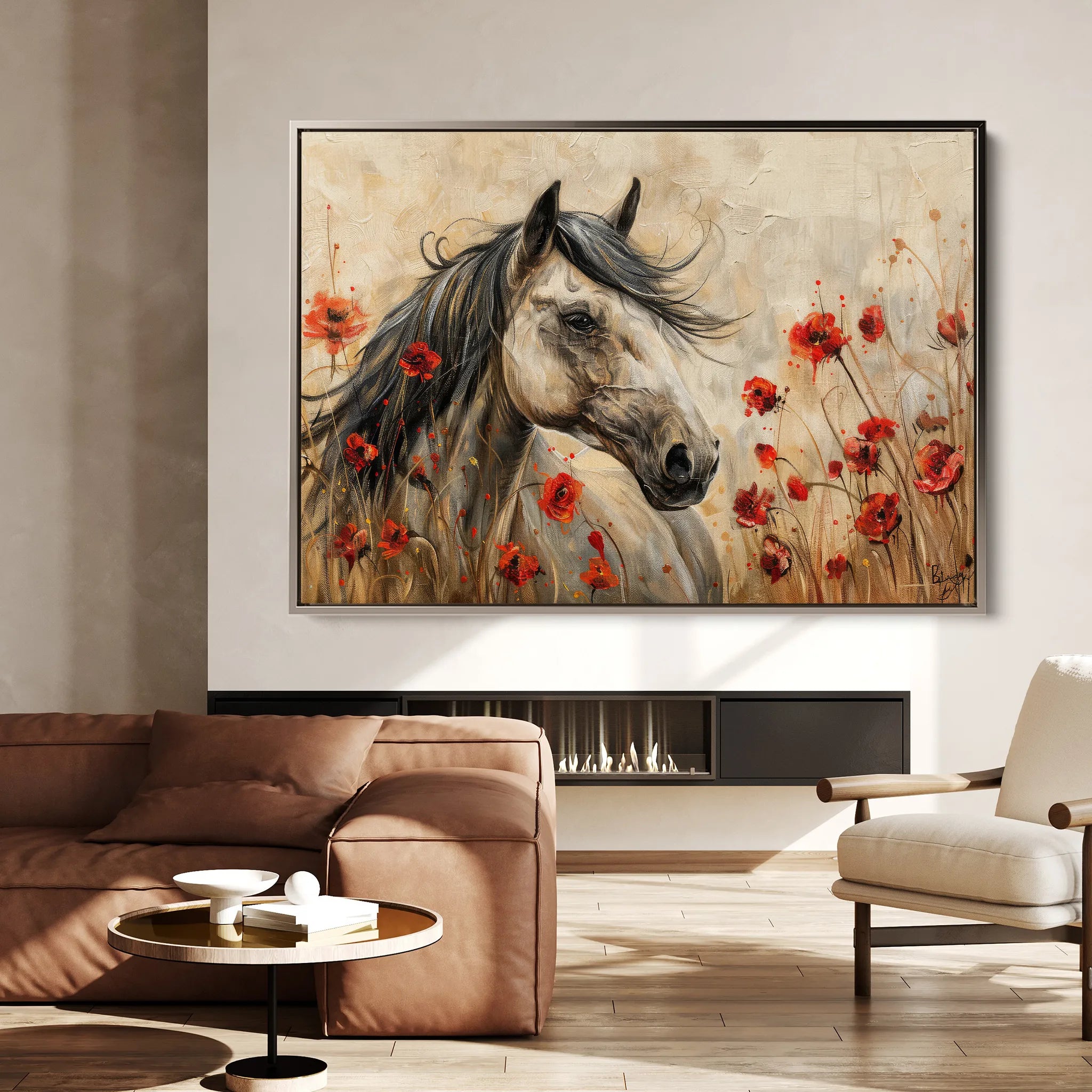 Horses 258 Canvas Art 18" x 24" / 45 x 60 cm / Black