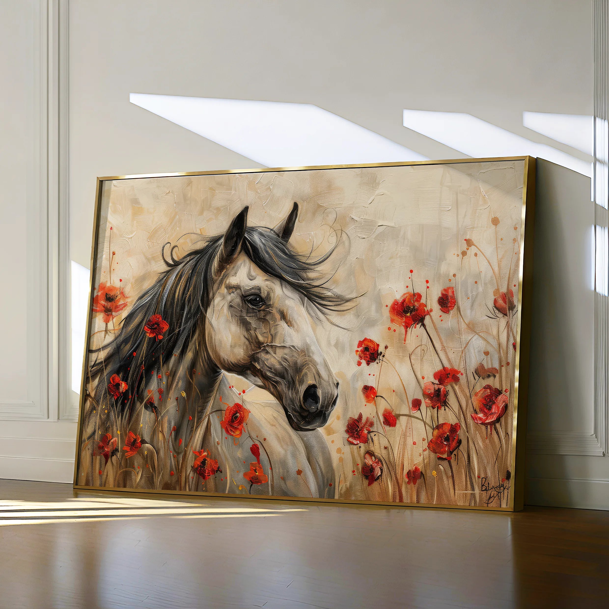 Horses 258 Canvas Art 18" x 24" / 45 x 60 cm / Black