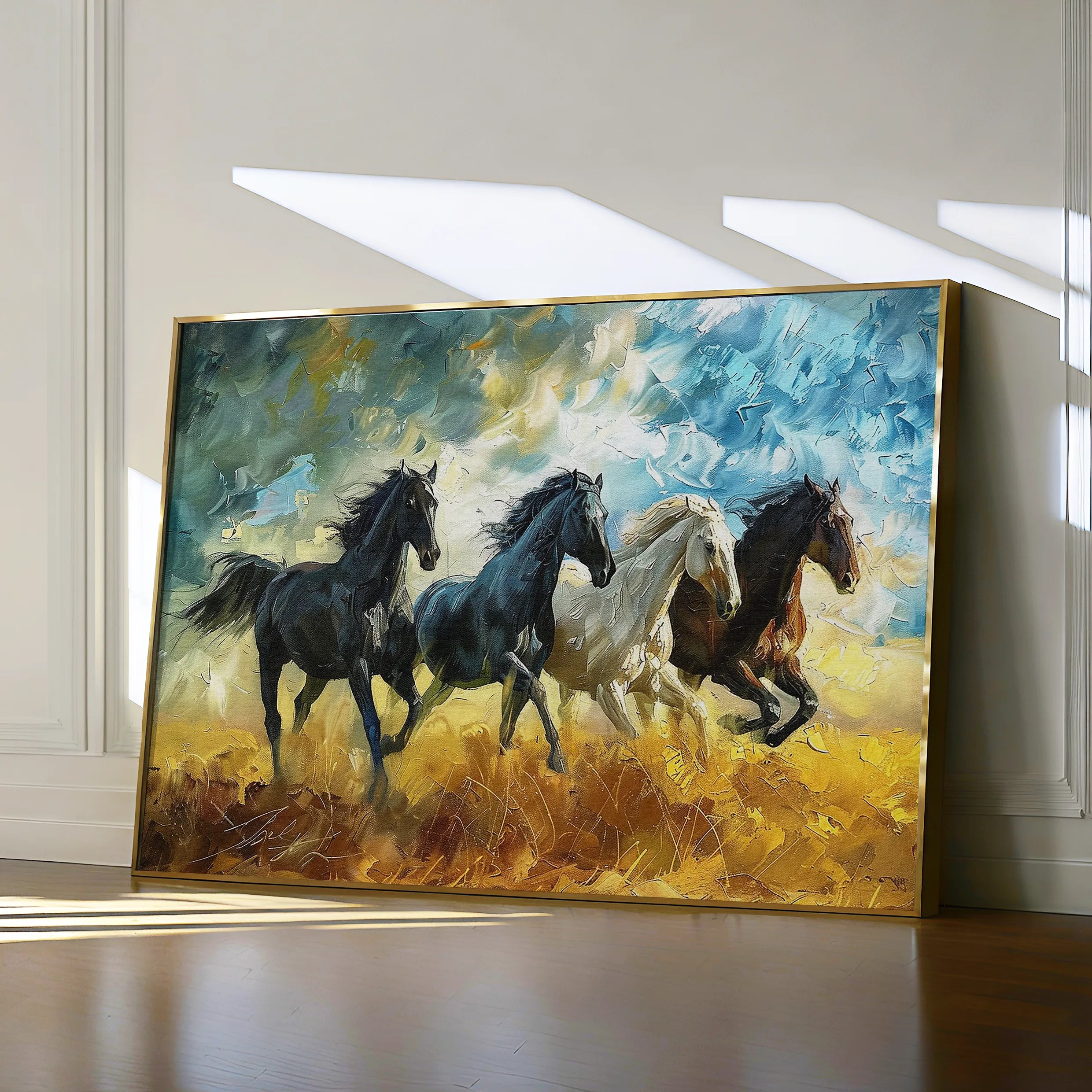 Horses 263 Canvas Art 18" x 24" / 45 x 60 cm / Black
