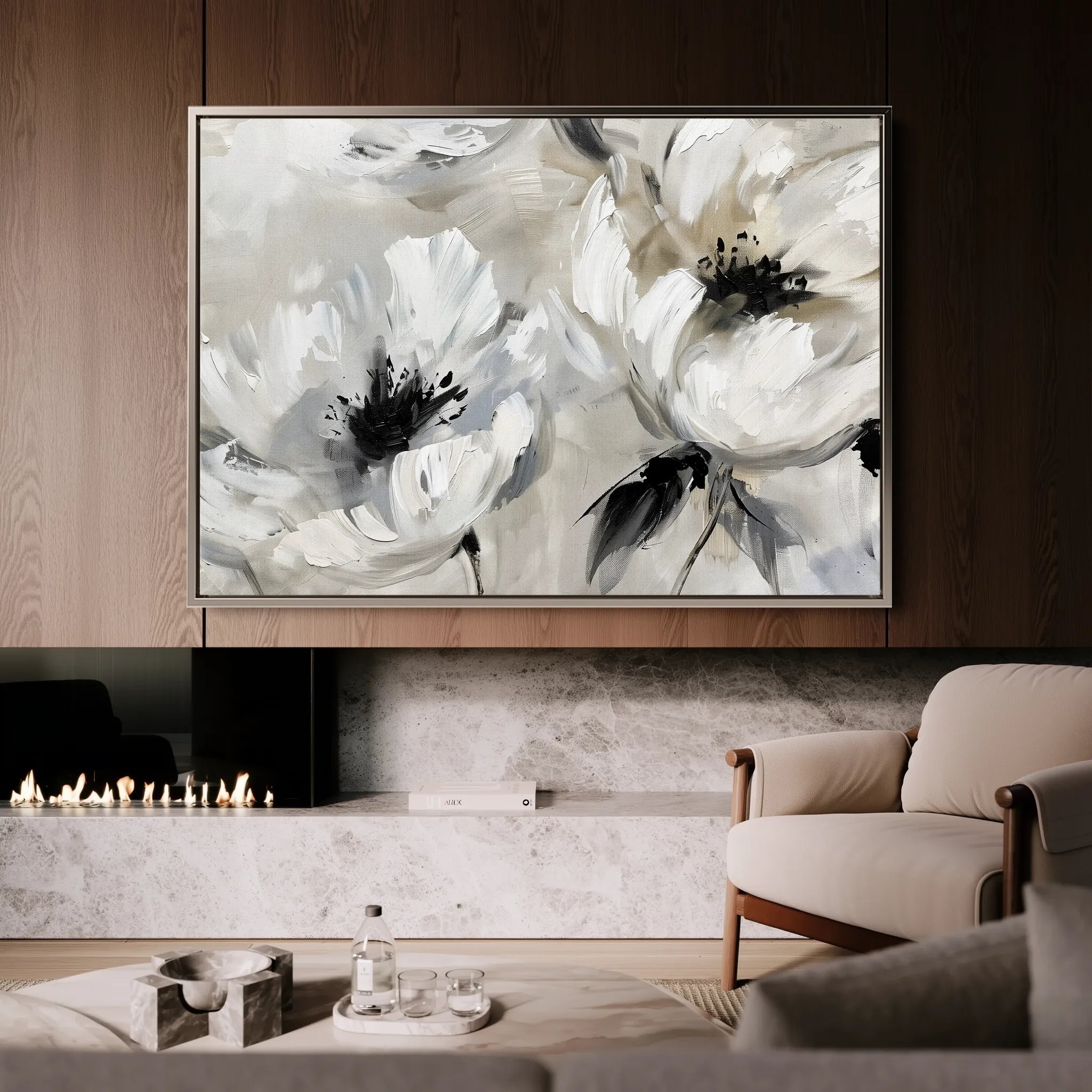 Floral 312 Canvas Art 18" x 24" / 45 x 60 cm / Black