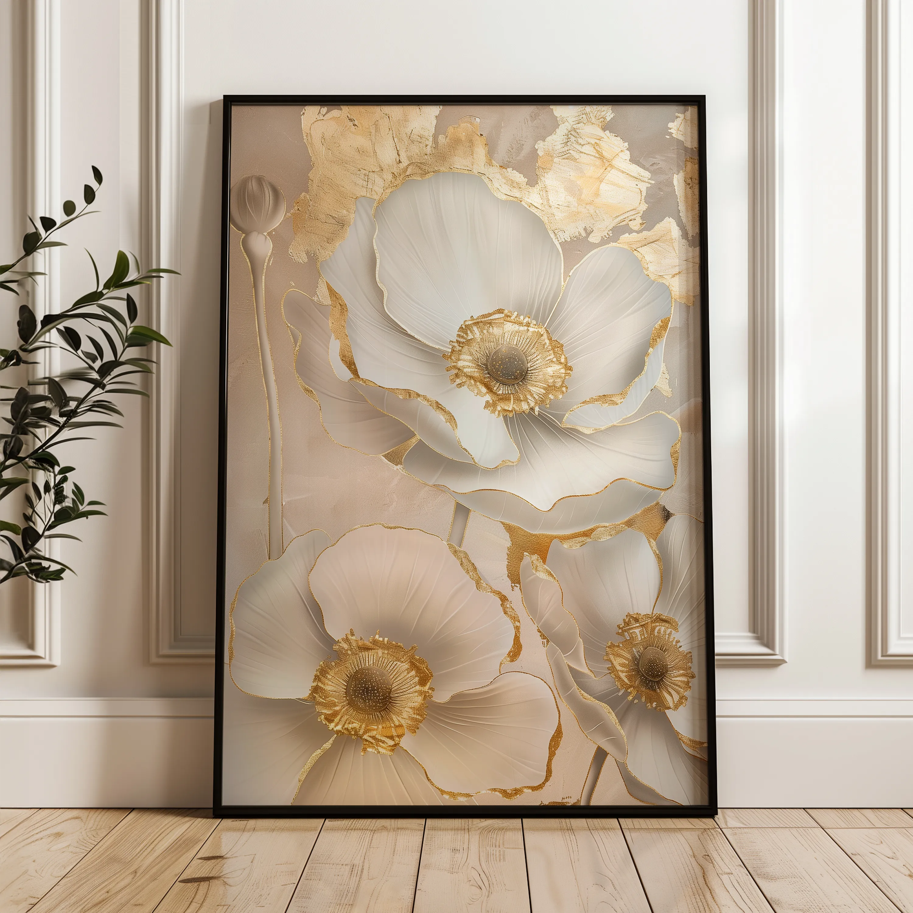 Floral 319 Canvas Art 18" x 24" / 45 x 60 cm / Black