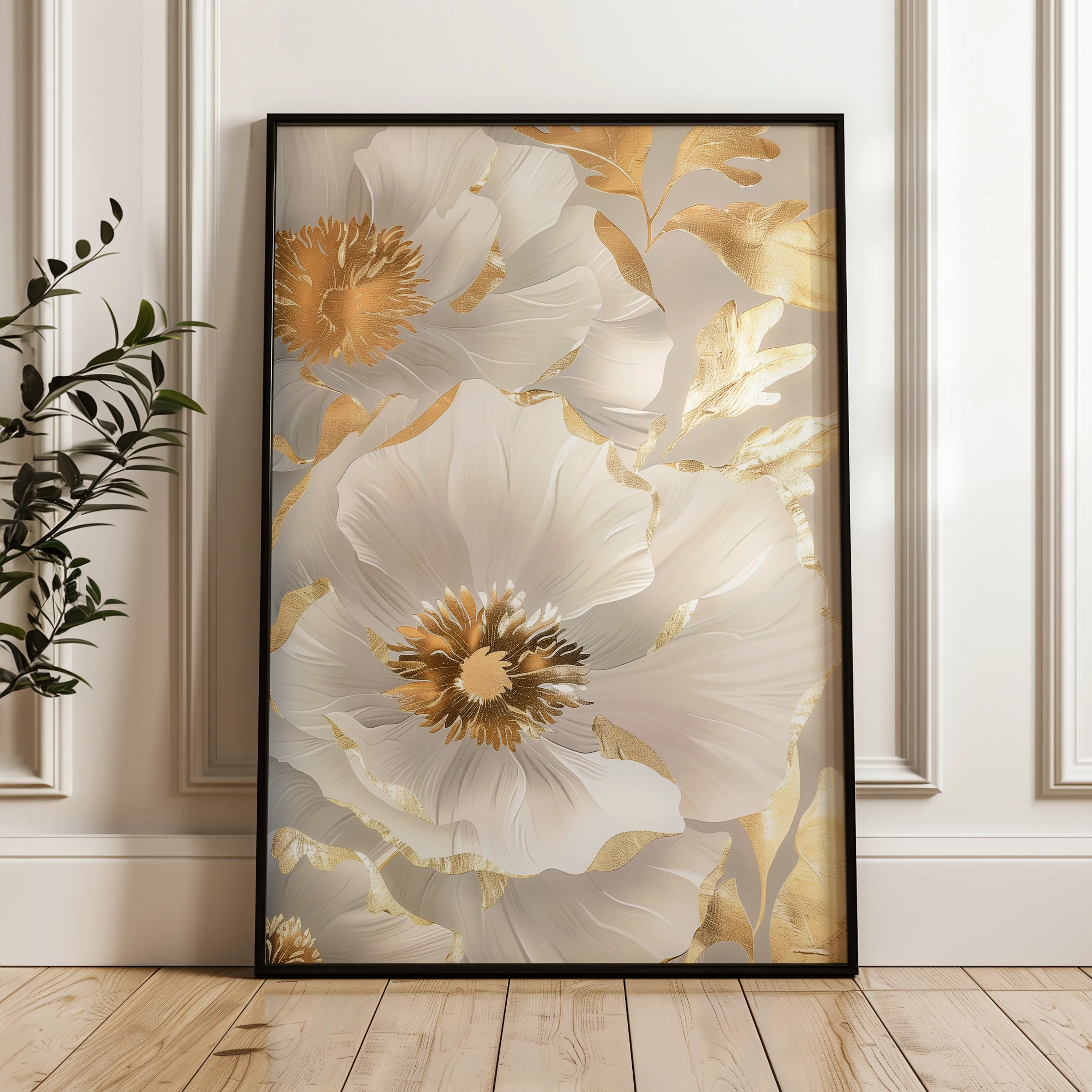 Floral 320 Canvas Art 18" x 24" / 45 x 60 cm / Black