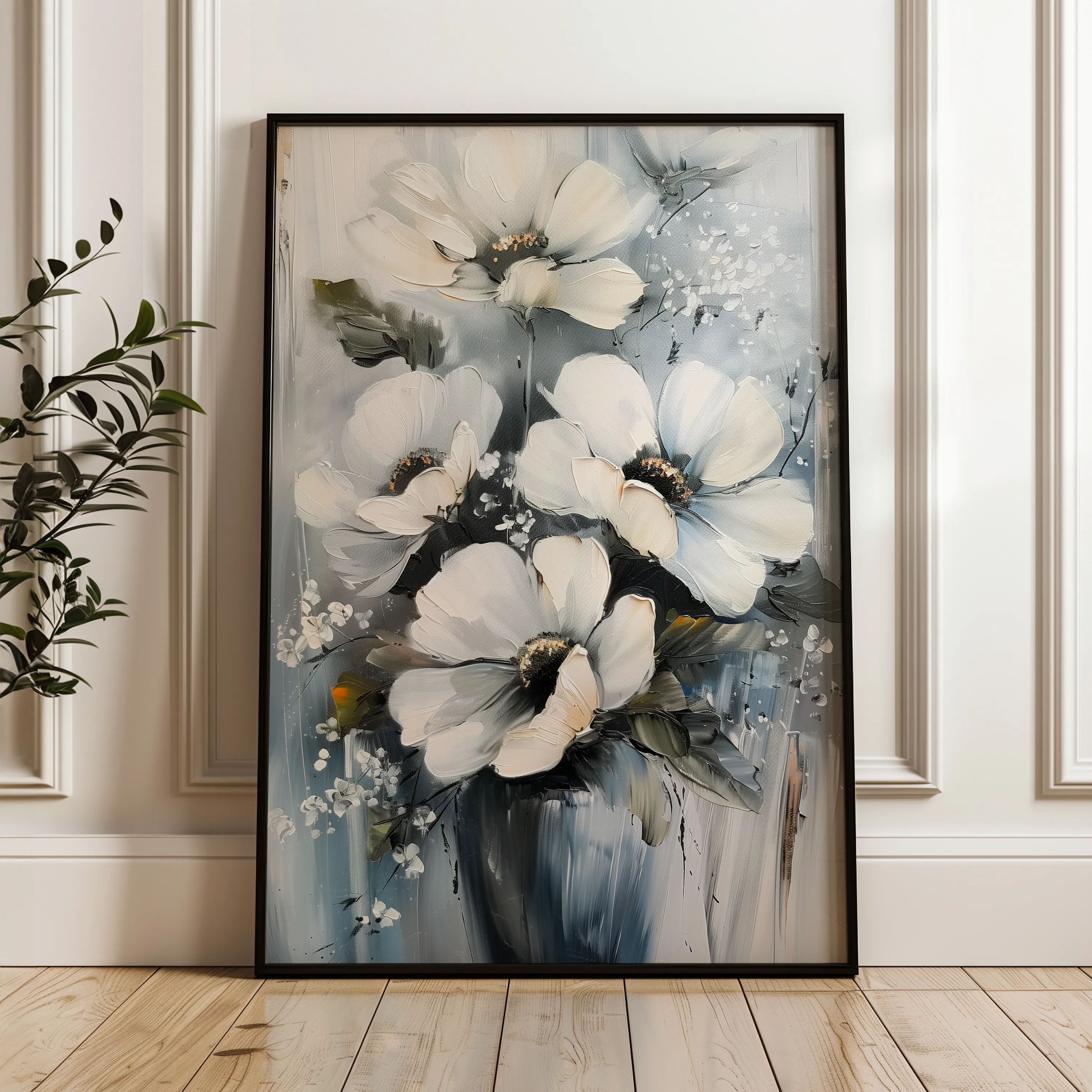 Floral 321 Canvas Art 18" x 24" / 45 x 60 cm / Black