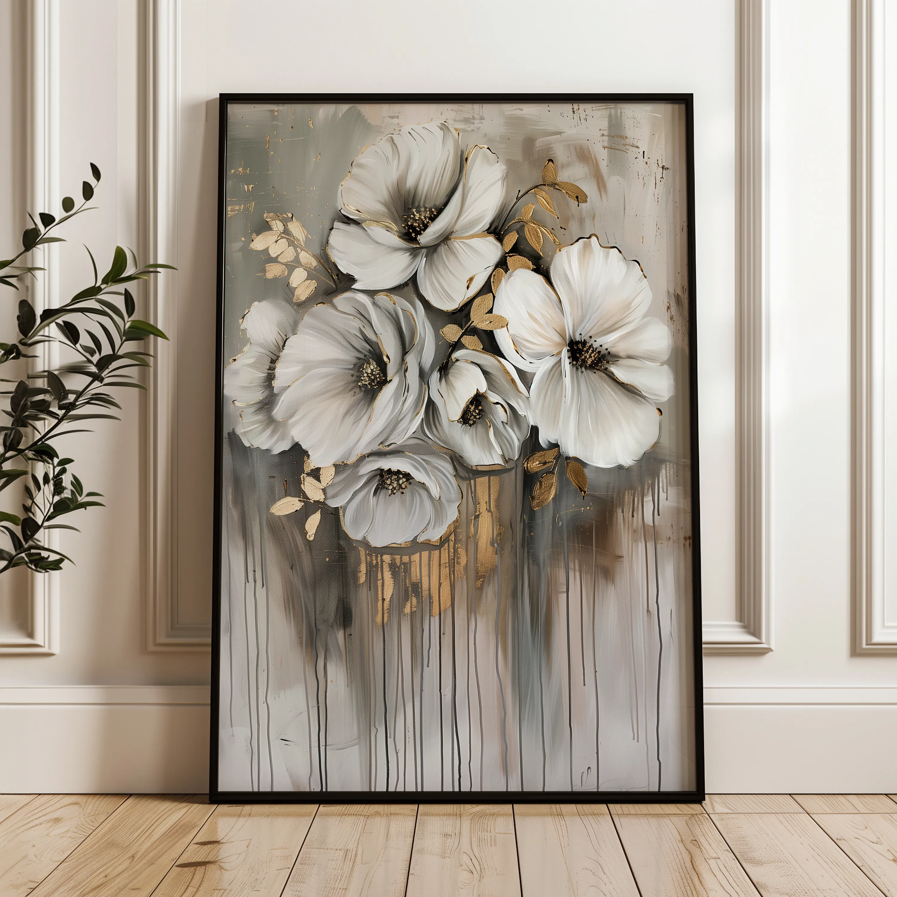 Floral 331 Canvas Art 18" x 24" / 45 x 60 cm / Black