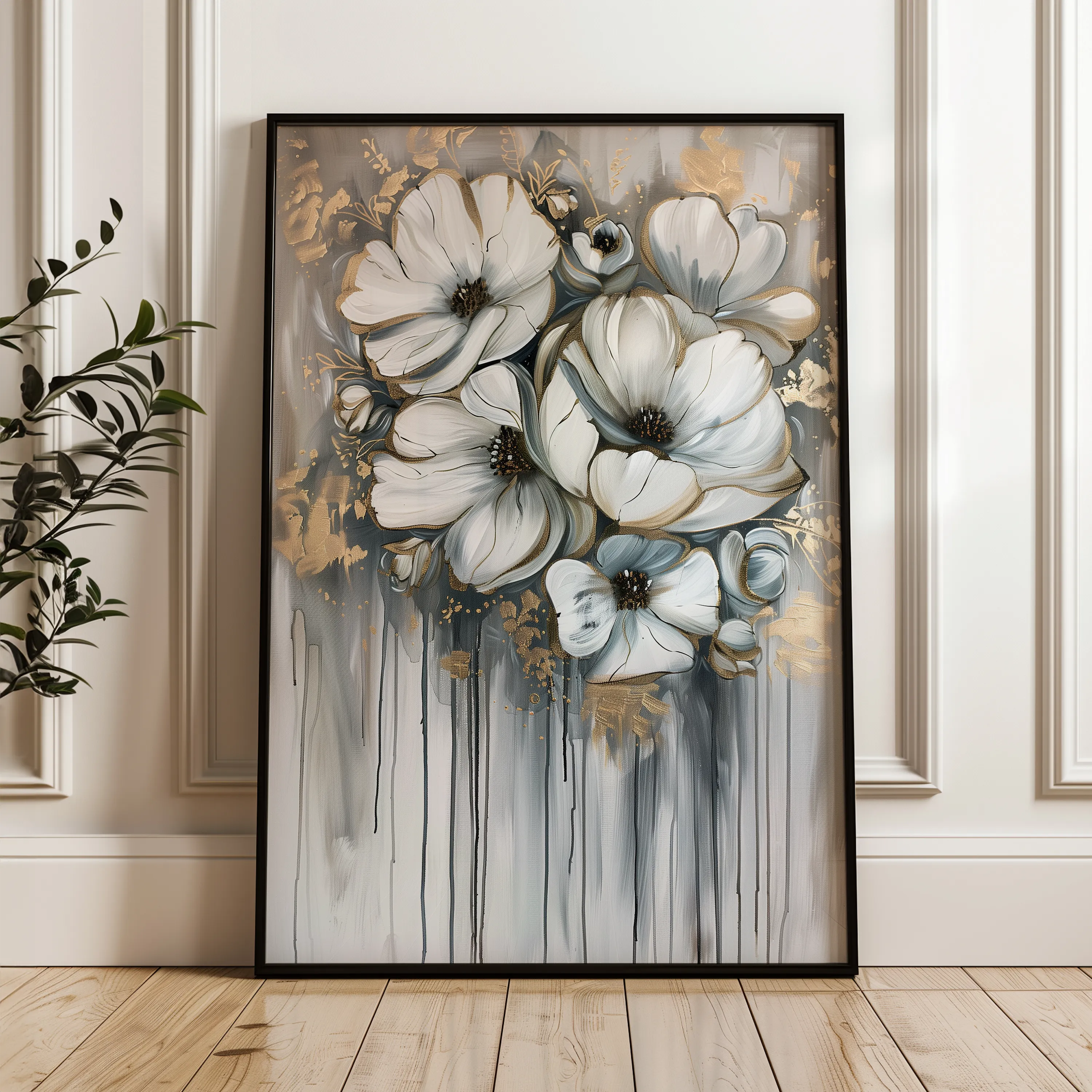 Floral 332 Canvas Art 18" x 24" / 45 x 60 cm / Black