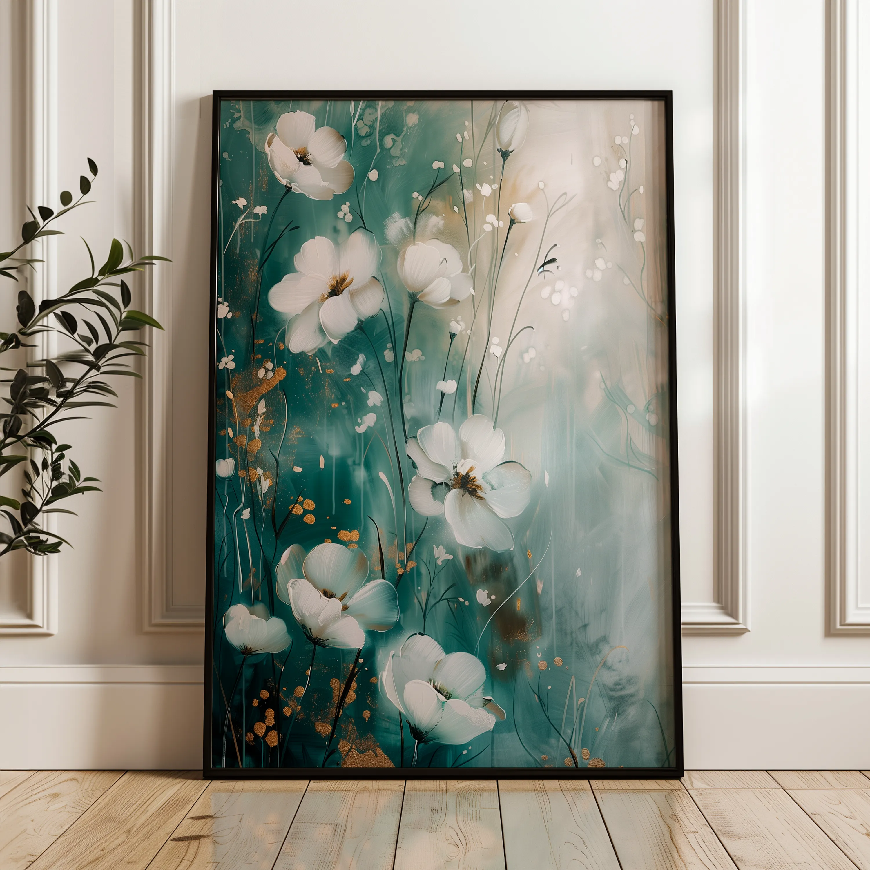Floral 334 Canvas Art 18" x 24" / 45 x 60 cm / Black