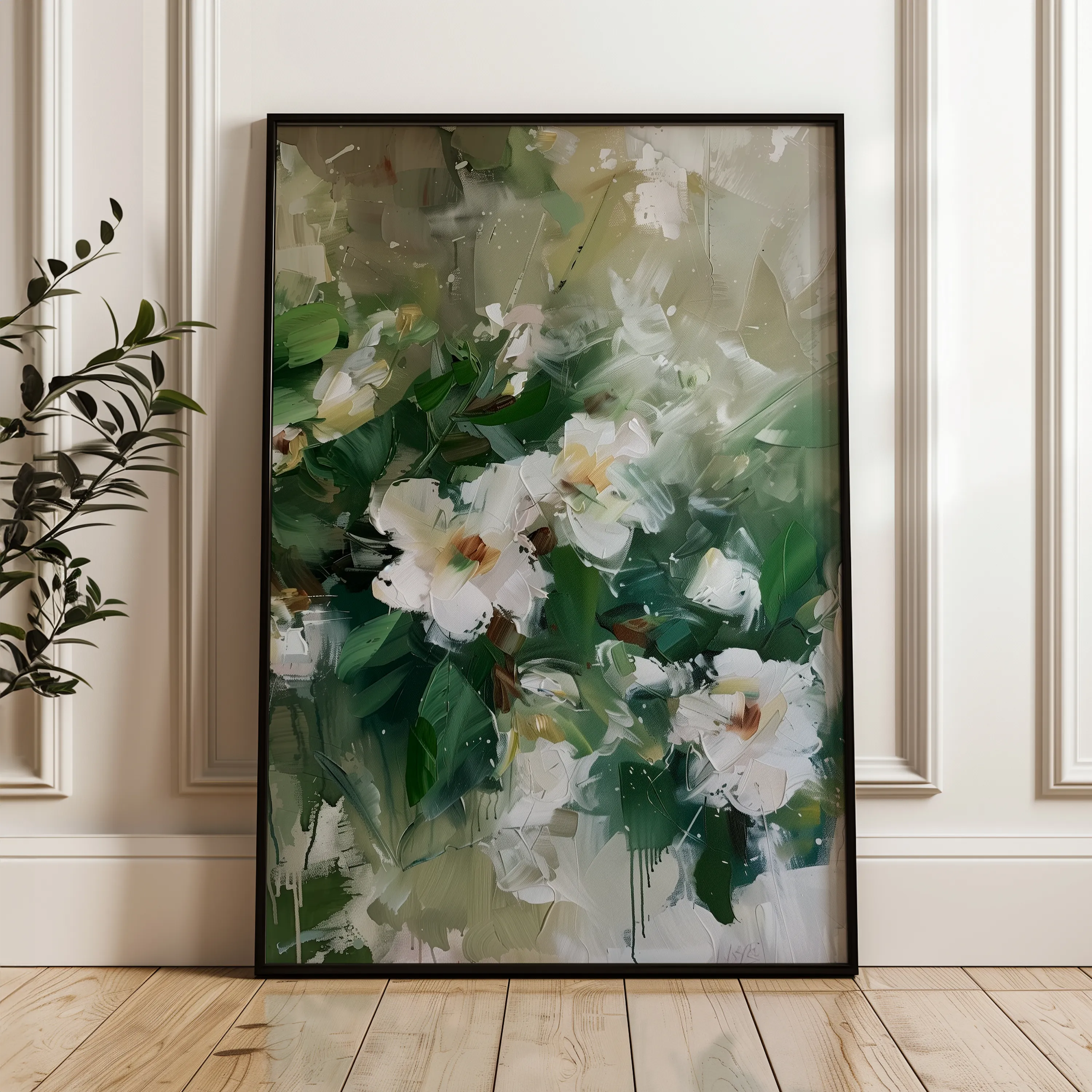 Floral 335 Canvas Art 18" x 24" / 45 x 60 cm / Black