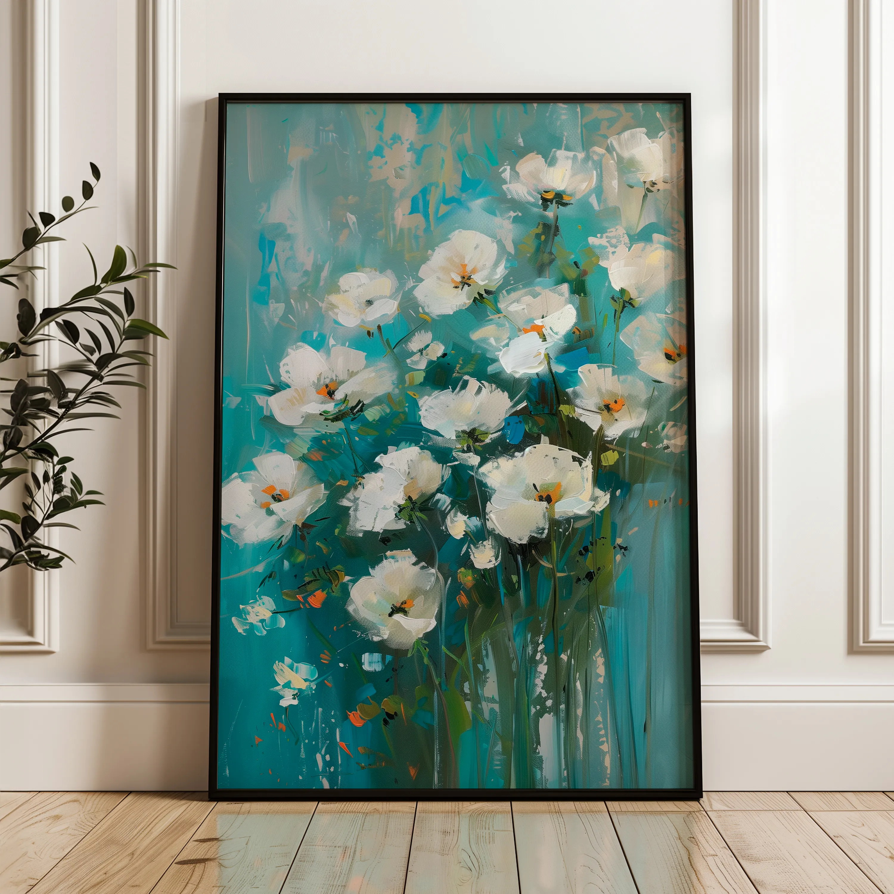 Floral 338 Canvas Art 18" x 24" / 45 x 60 cm / Black