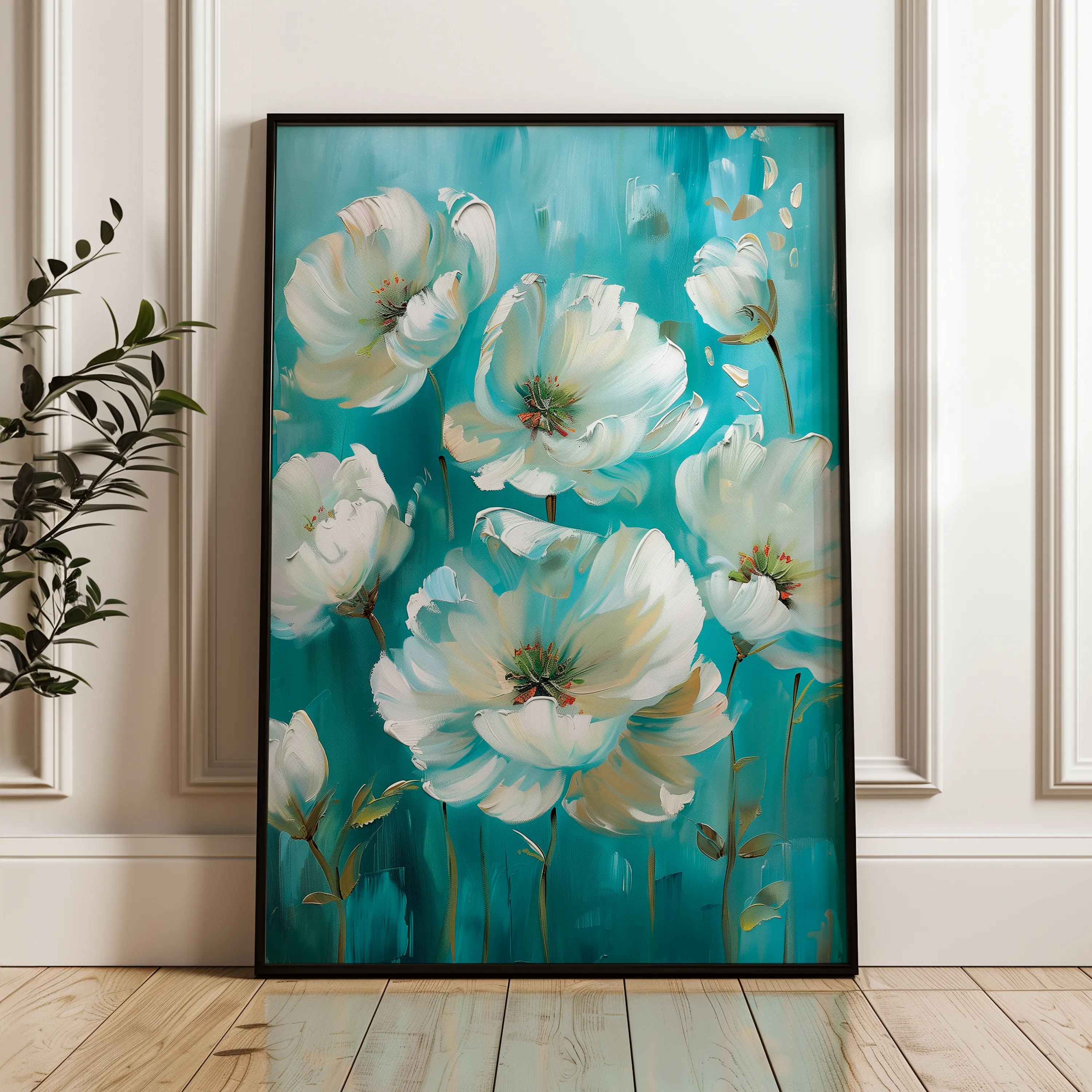 Floral 340 Canvas Art 18" x 24" / 45 x 60 cm / Black