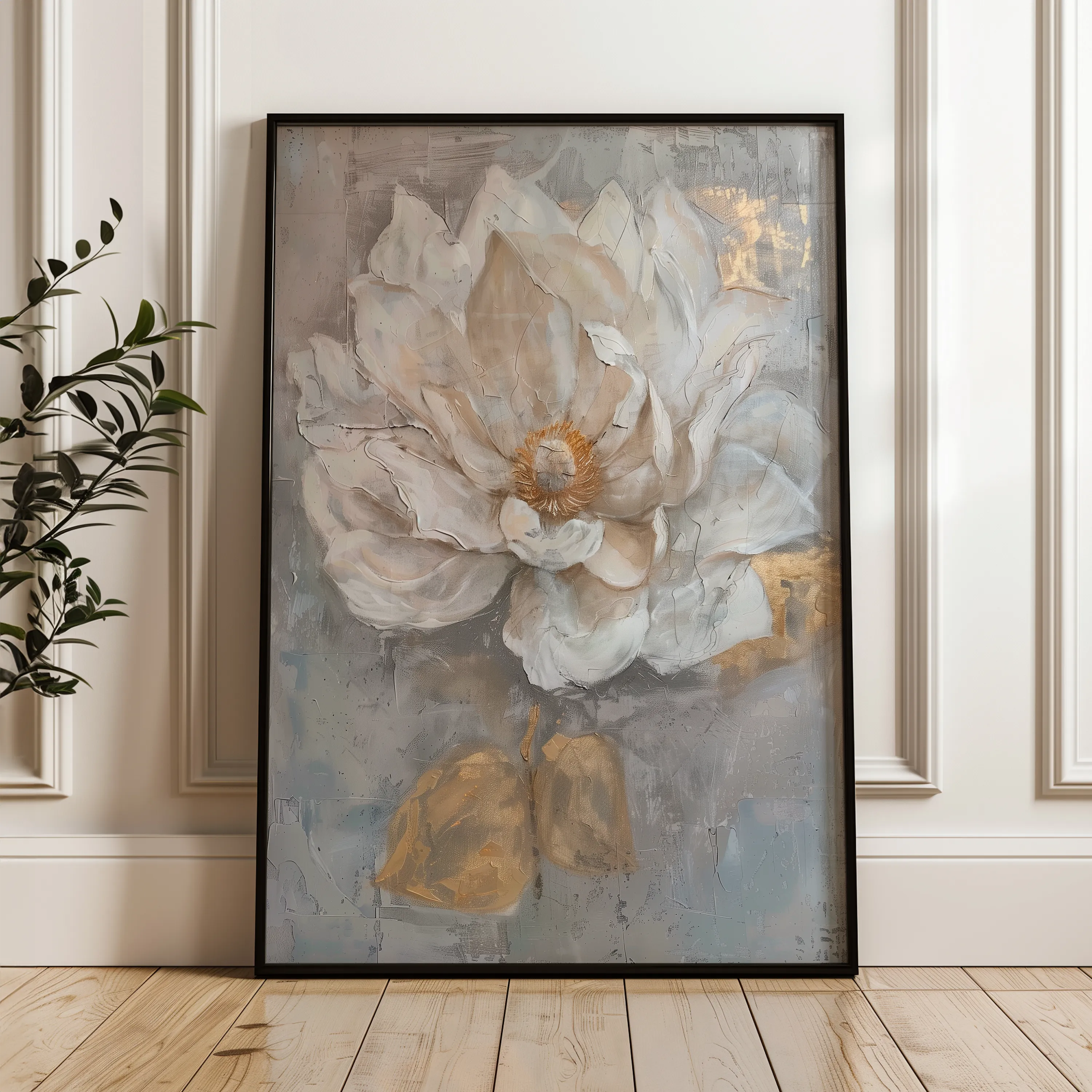 Floral 350 Canvas Art 18" x 24" / 45 x 60 cm / Black